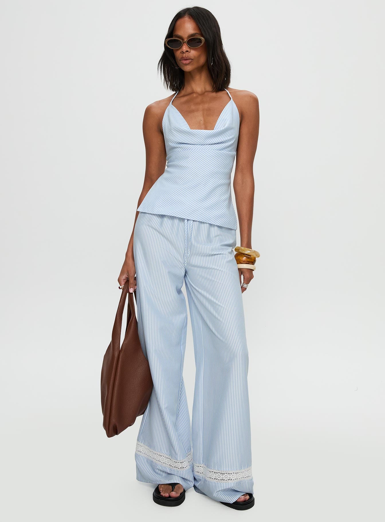 Summer Too Hot Cowl Neck Top Blue Stripe、mySite、solidvoid