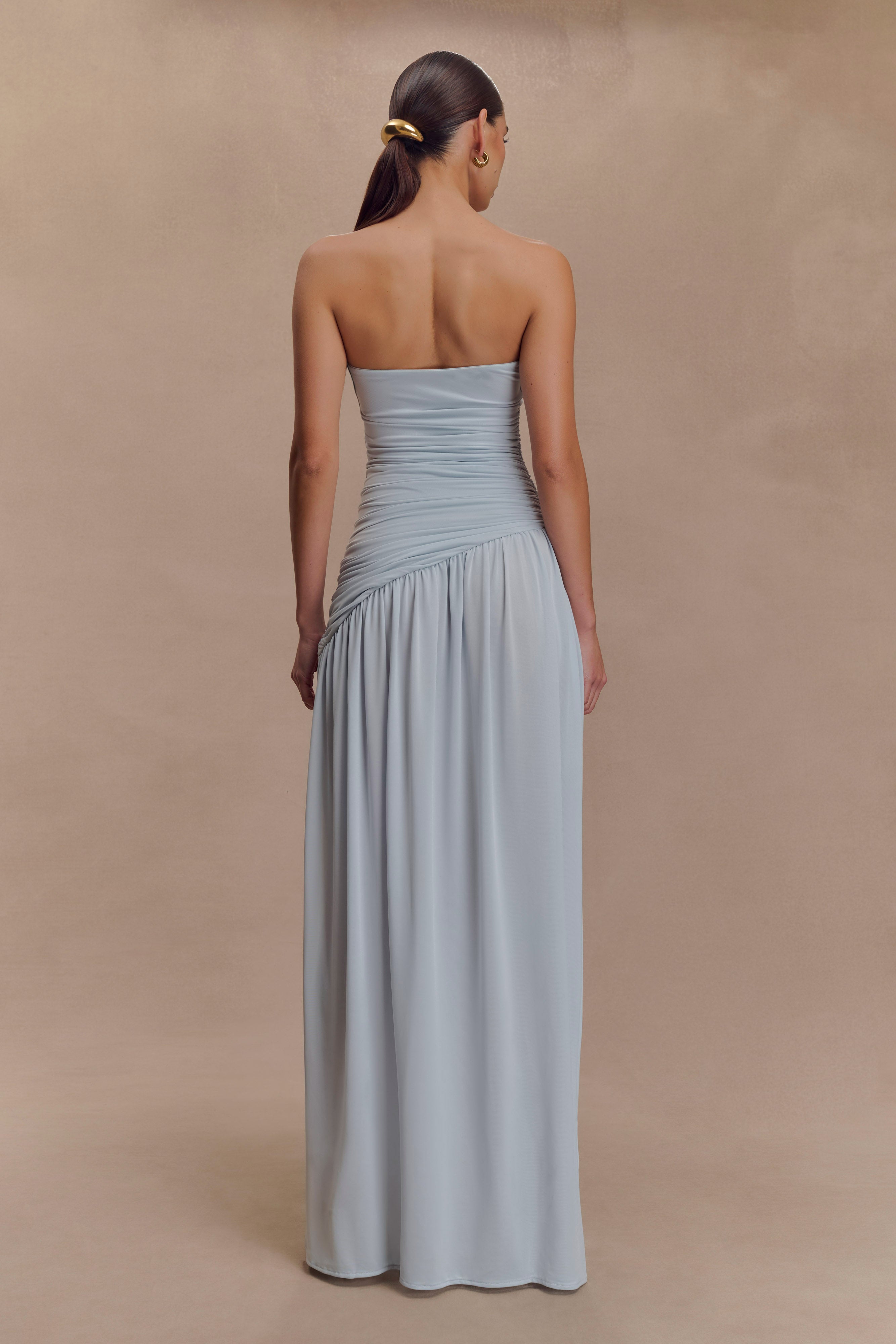 Bex Strapless Slinky Maxi Dress With Split - Pale Blue、mySite、solidvoid