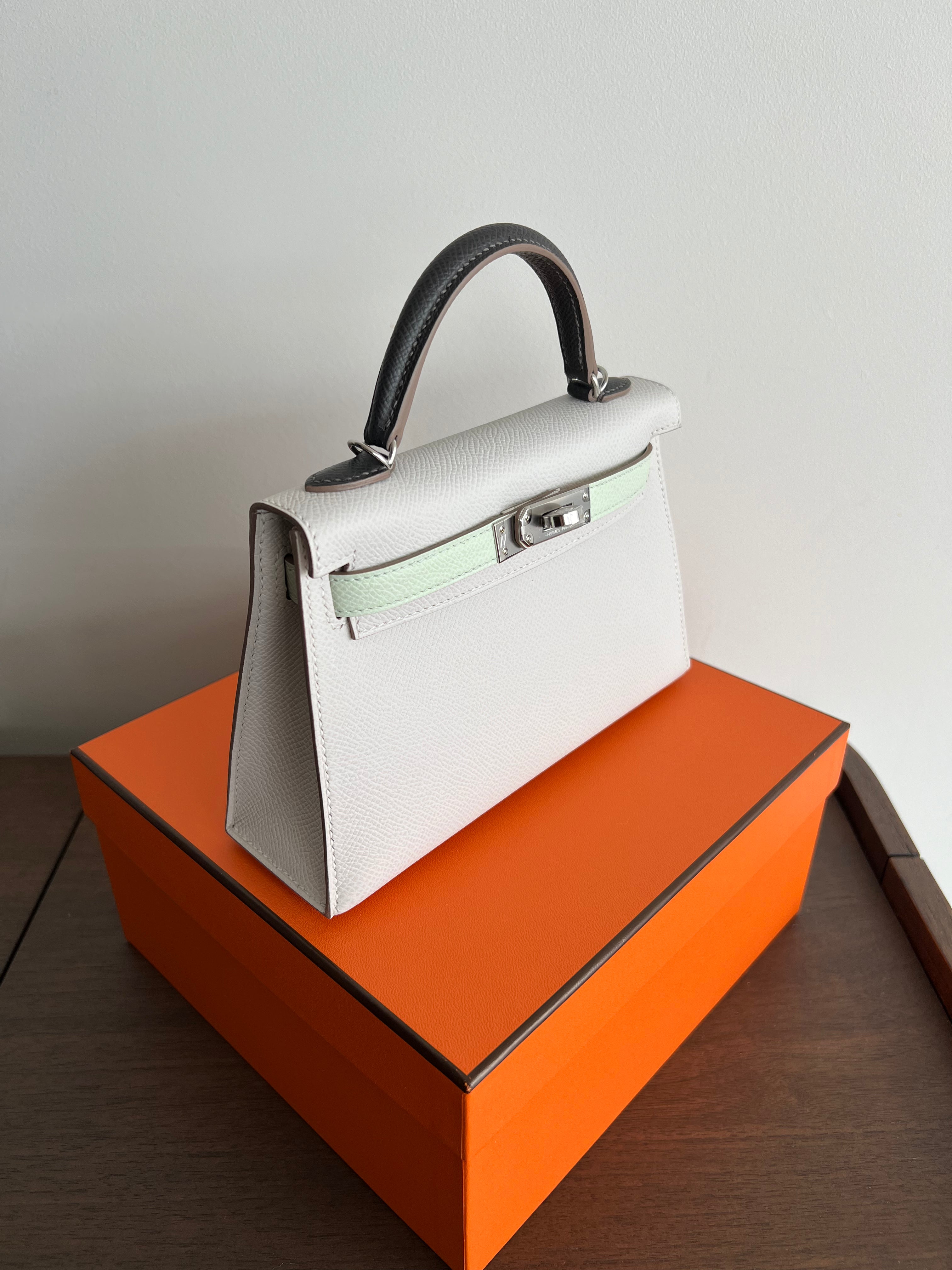 Hermès Mini Kelly 20 Gris Pale / Vert Fizz / Graphite Epsom PHW、mySite、garminoutage.com