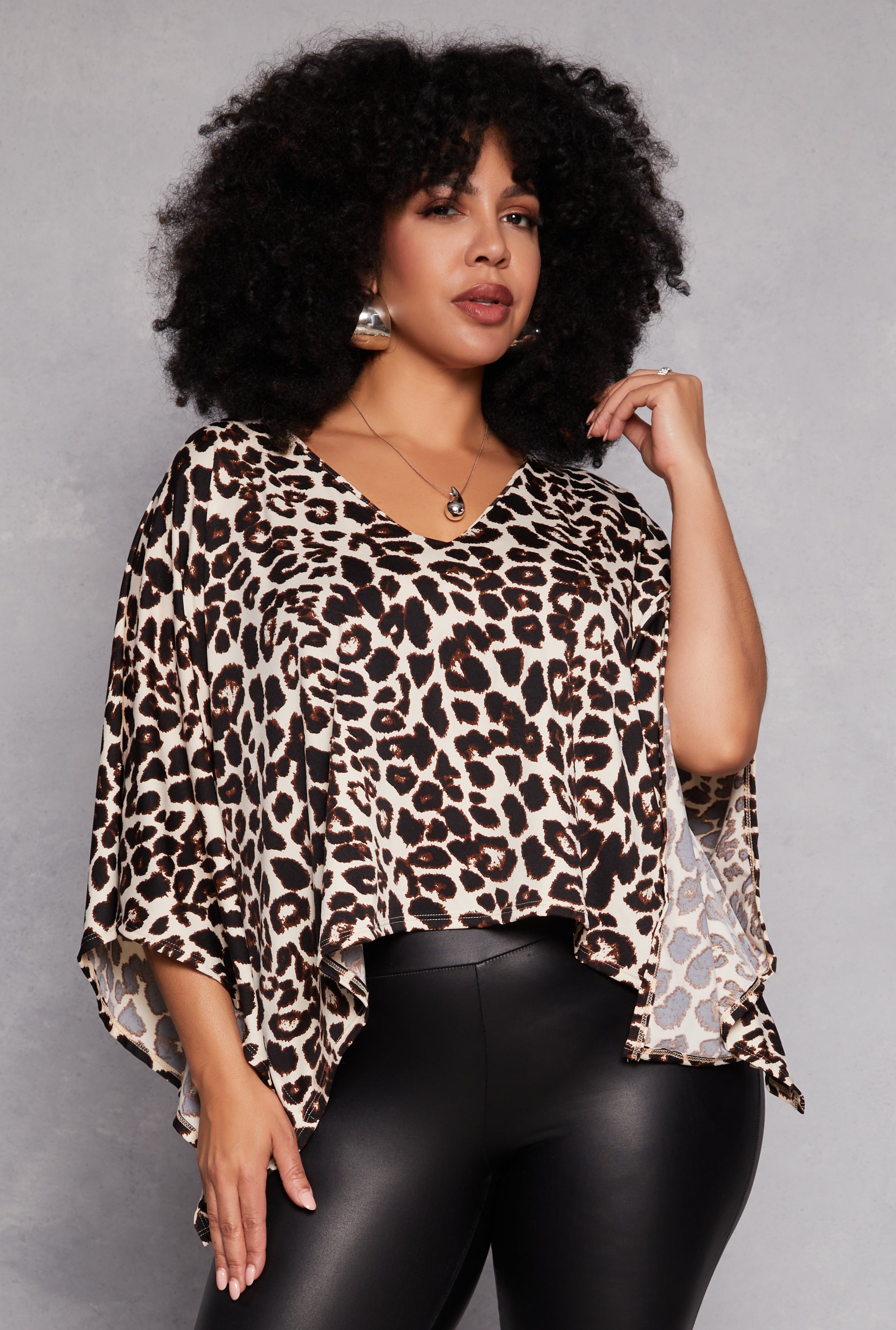 Plus Size Animal Print Batwing Sleeve Top、mySite、camillekostekn