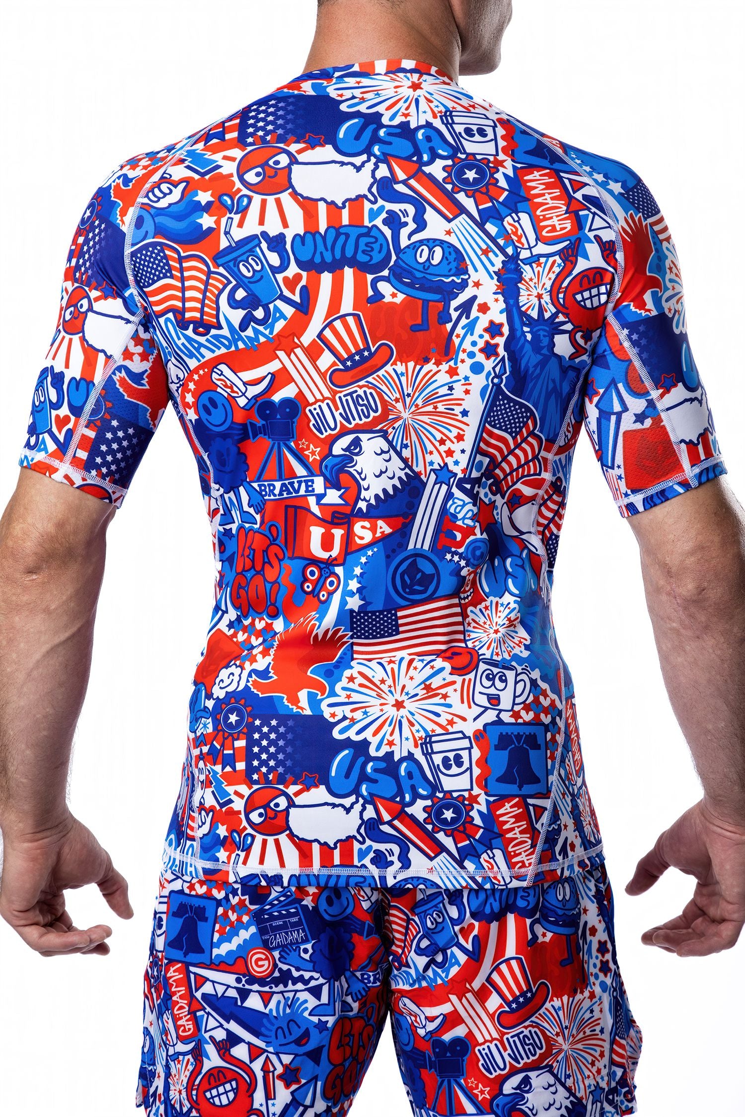 Men's American Wotto Doodle Jiu Jitsu Rashguard - Short Sleeve、mySite、gigharbornorthrealestate