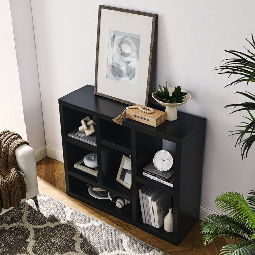 Open Wooden Open Shelf Bookcase, Freestanding Display Storage Cabinet with 7 Cube Storage Spaces, Floor Standing Bookshelf, Entryway, Living Room Storage Cabinet、、casual