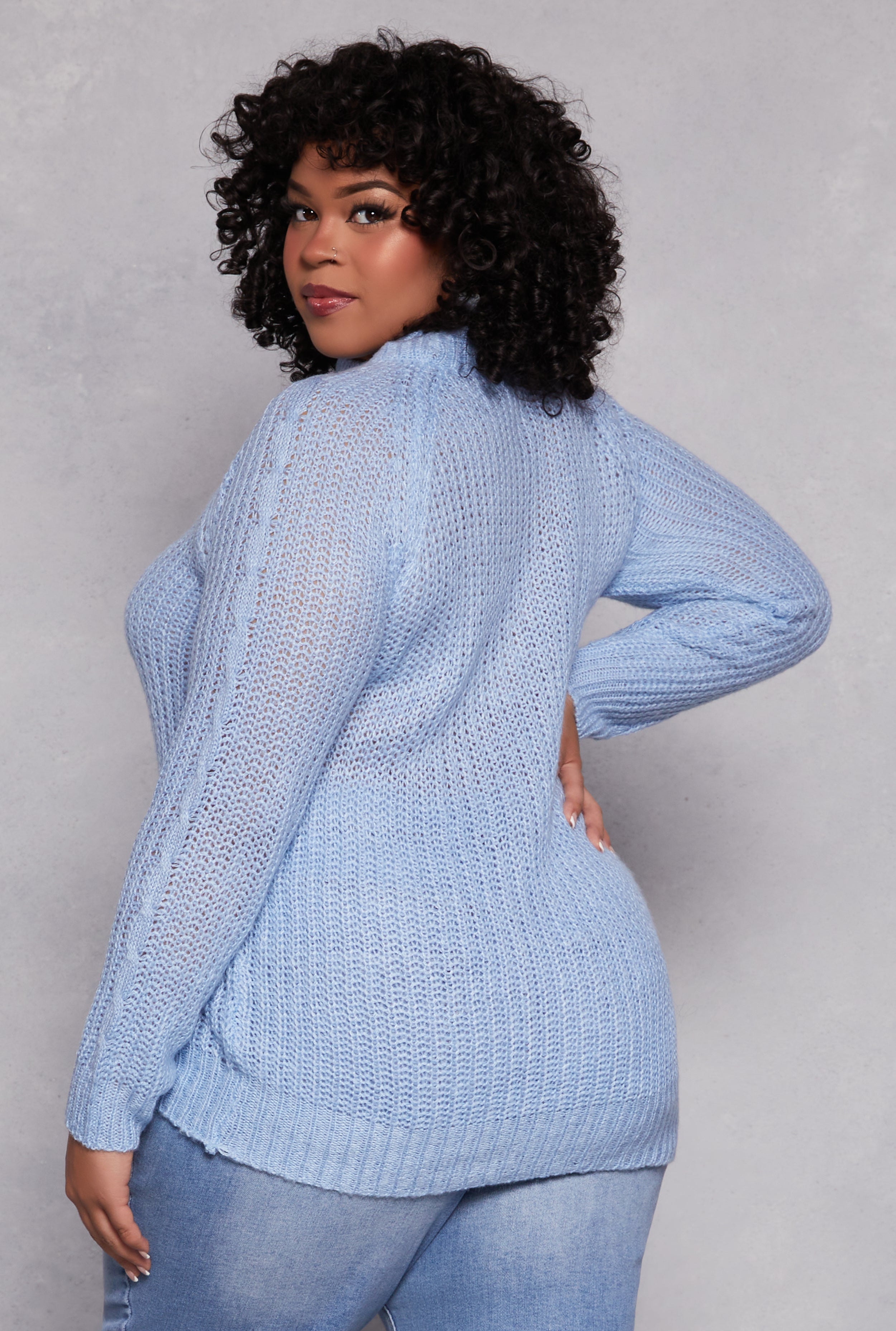 Plus Size Cable Knit Shaker Sweater、mySite、camillekostekn