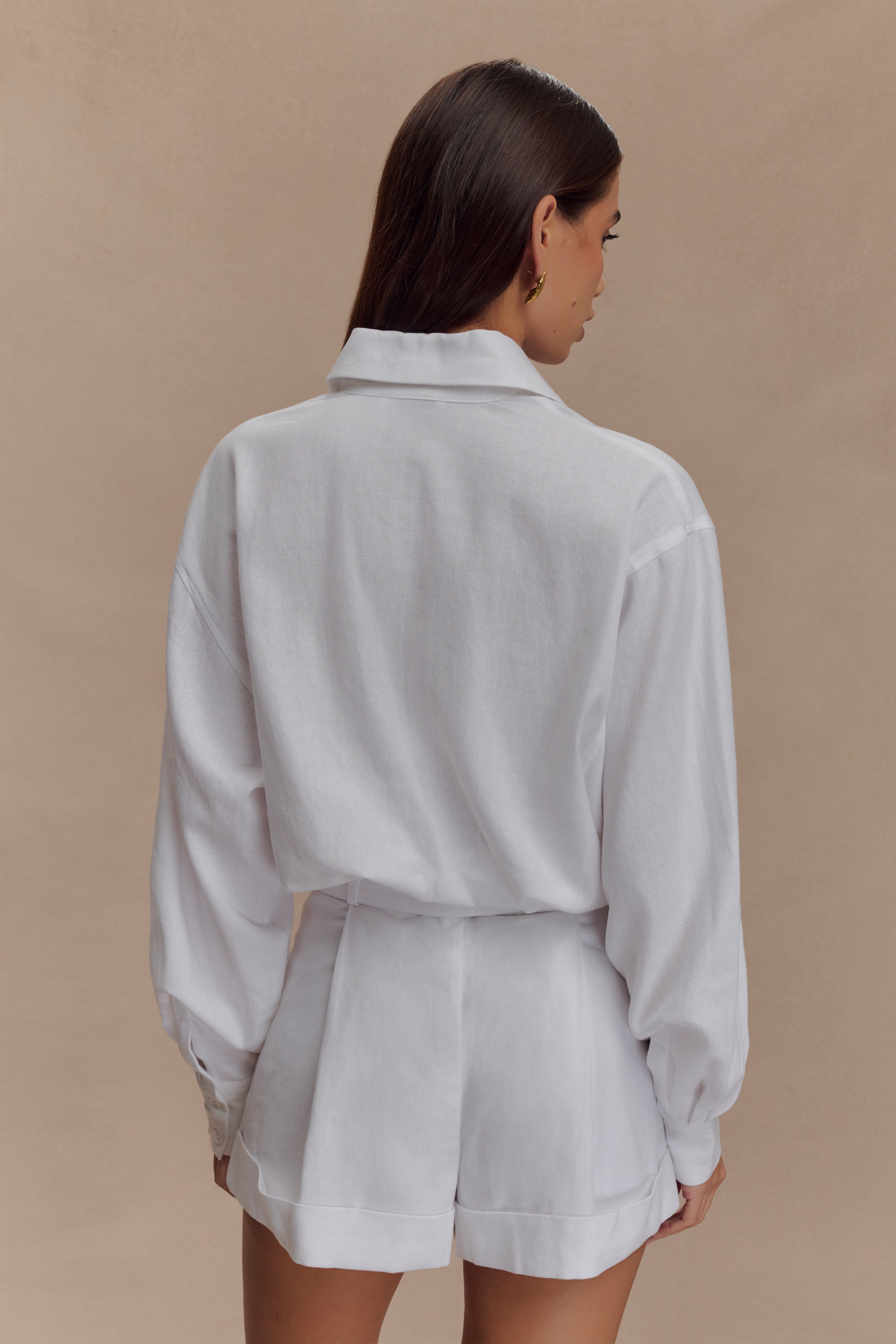 Adia Linen Belted Playsuit - White、mySite、solidvoid
