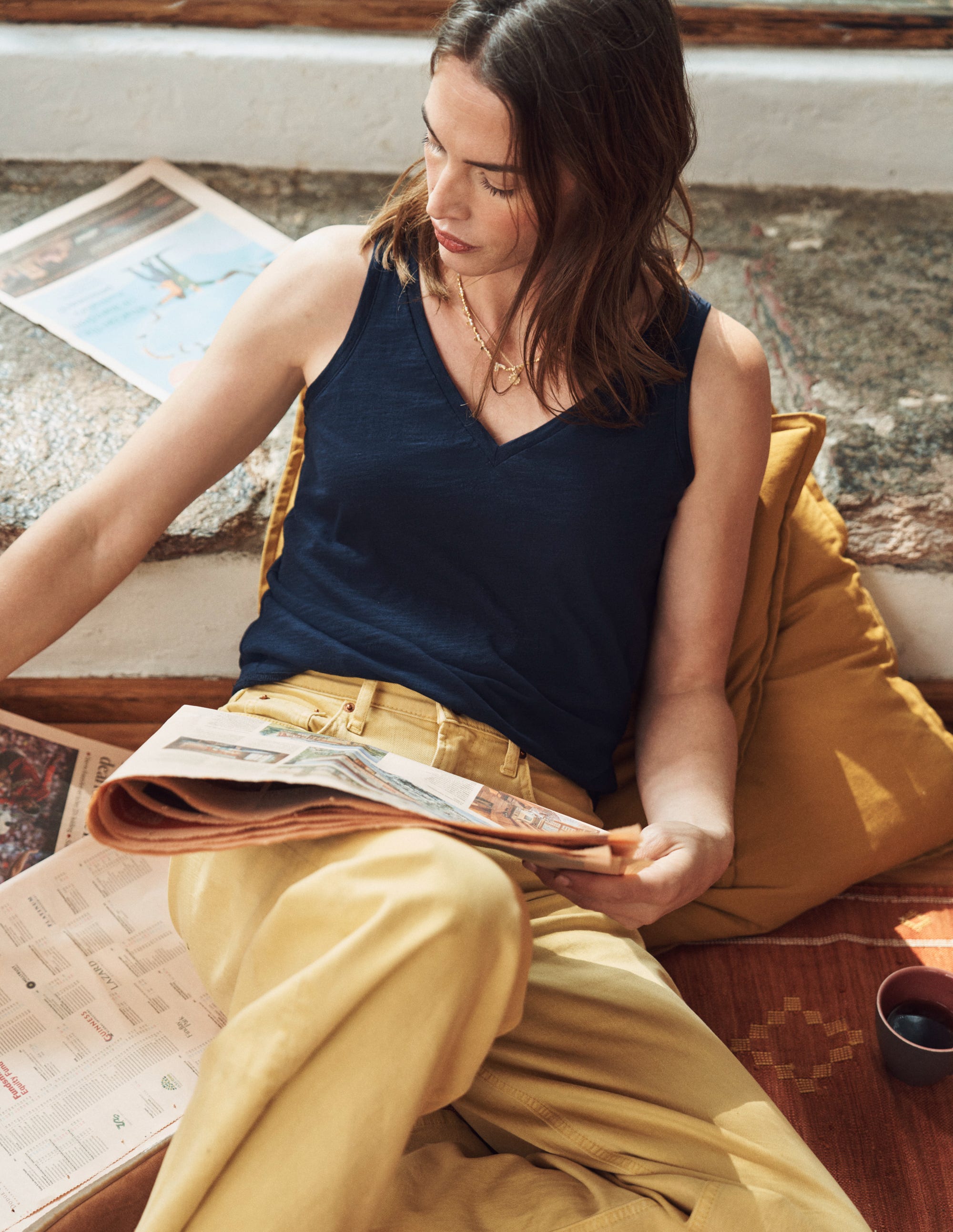  Regular V-Neck Slub Vest-Navy、mySite、ashleygrahame