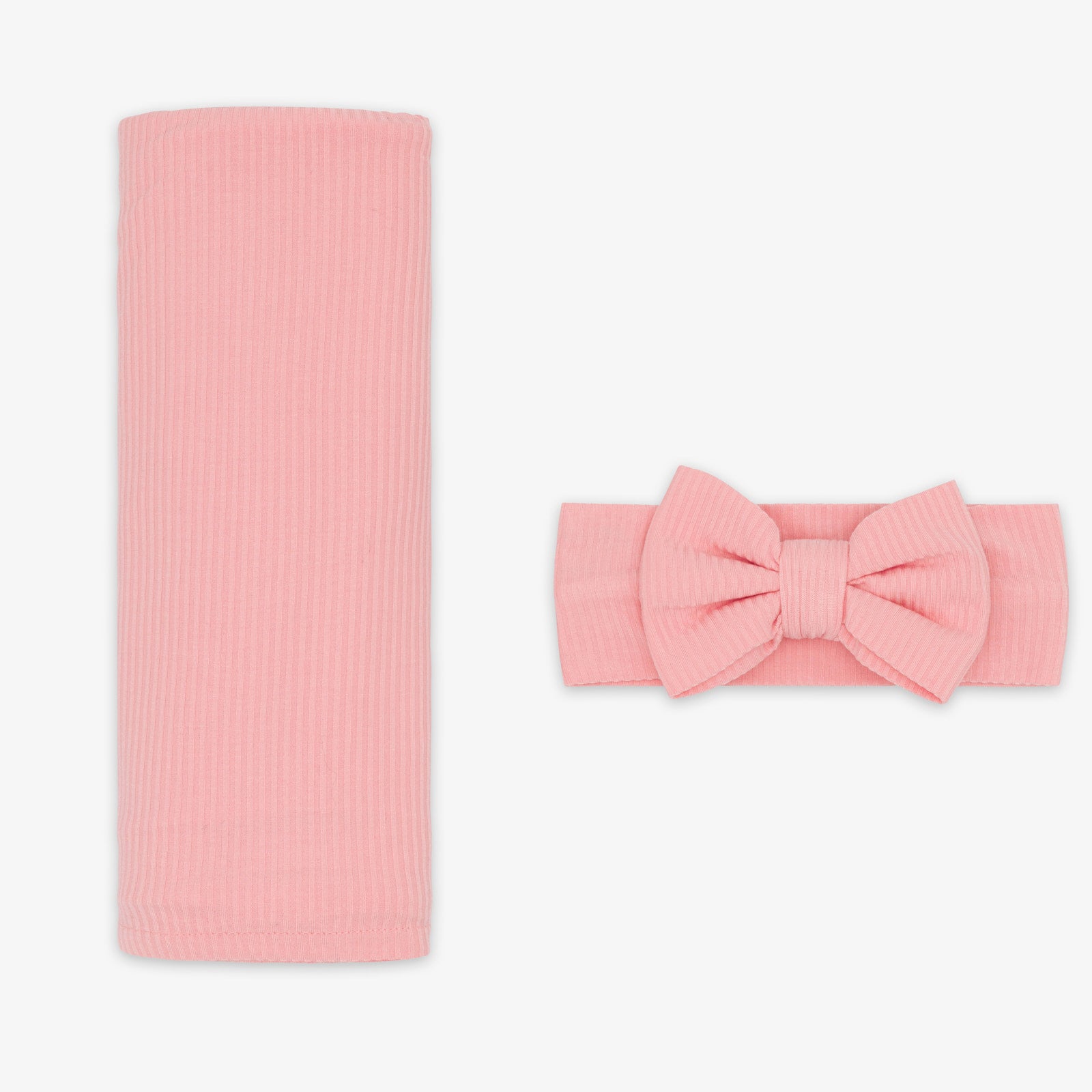 Bubblegum Ribbed Swaddle & Luxe Bow Headband Set、mySite、g9winljtr