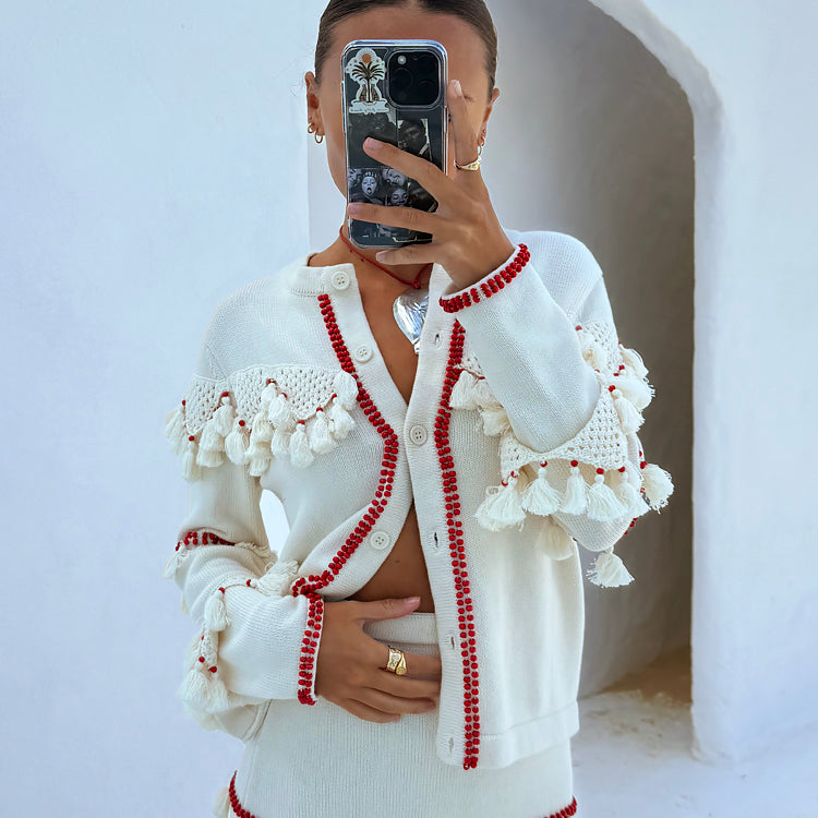 Ivory and Red Harper Cardigan、mySite、solidvoid