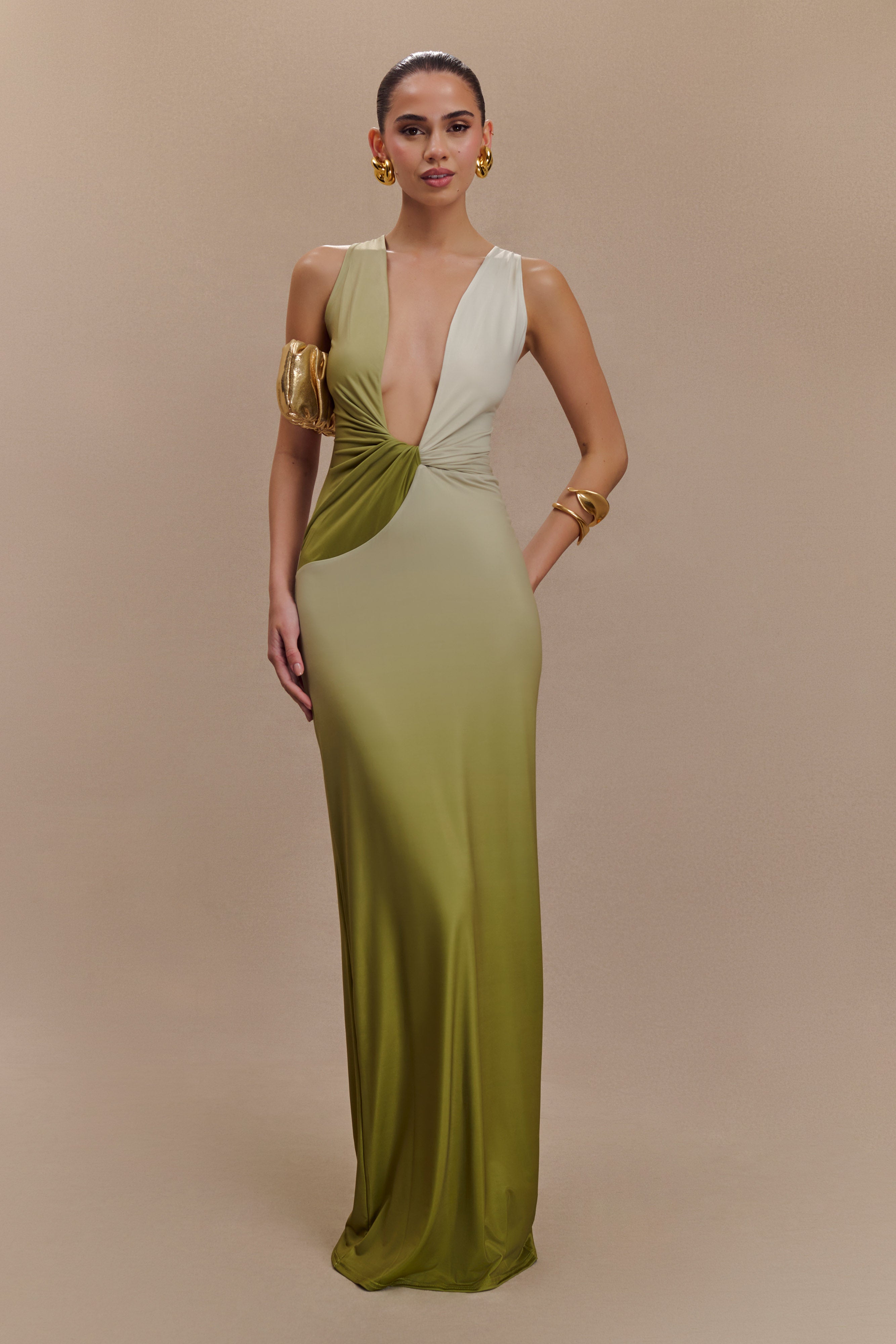 Stella Draped Slinky Maxi Dress - Ombre Vintage Olive、mySite、solidvoid