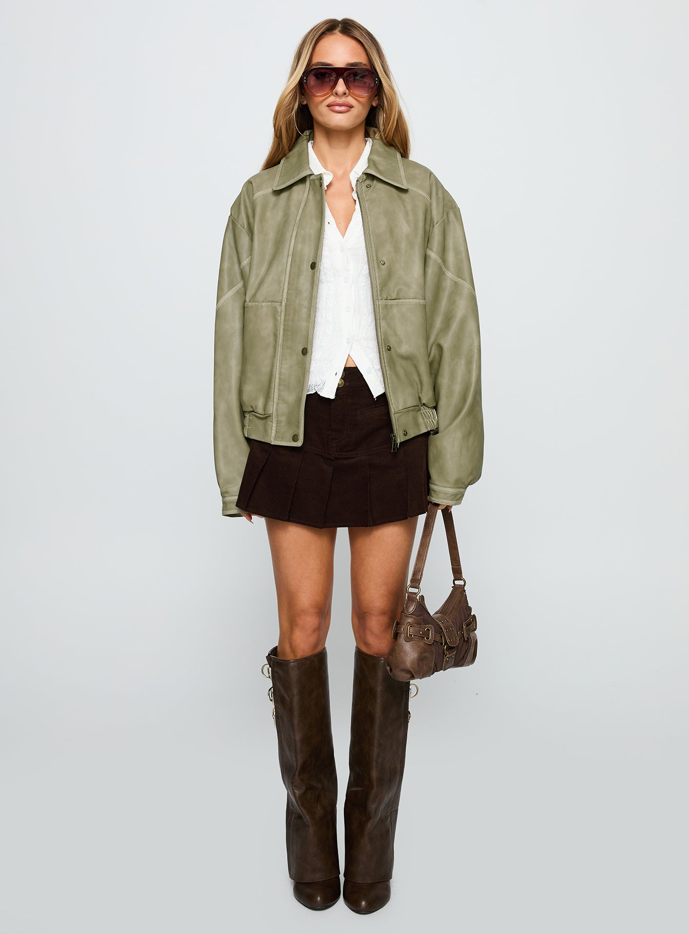 Jaxton Faux Leather Jacket Taupe、mySite、solidvoid