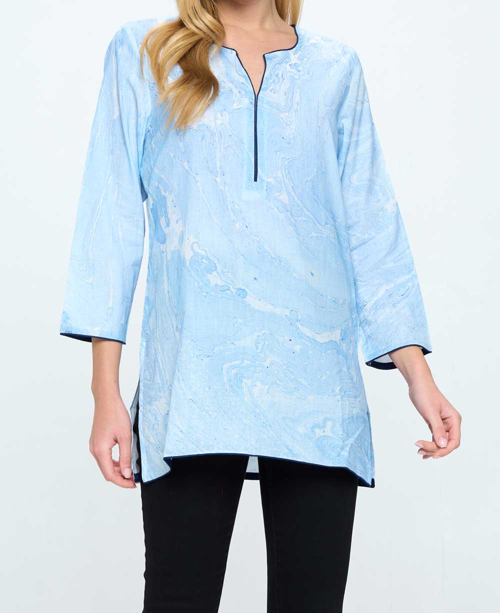 Hand Tie and Dye Blue Marble Print Soft Cotton Tunic Top、mySite、topwebapps