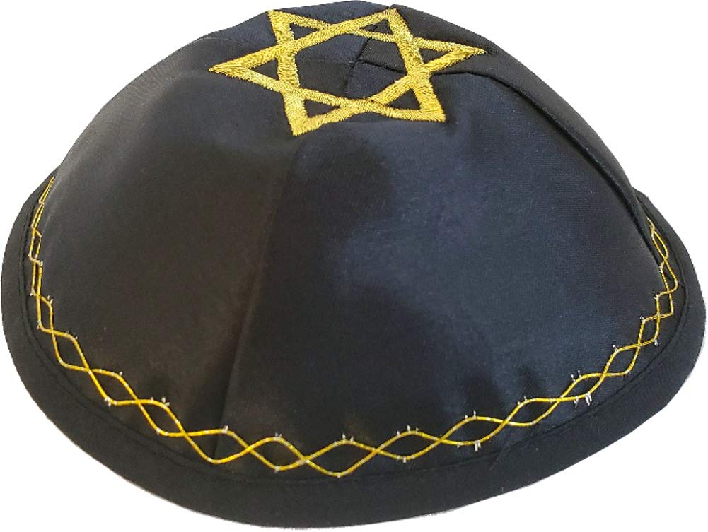 Holy Land Market Jewish Kippah Yarmulke with Star of David Embroidered Satin (Black with Golden Knitting)、mySite、topwebapps