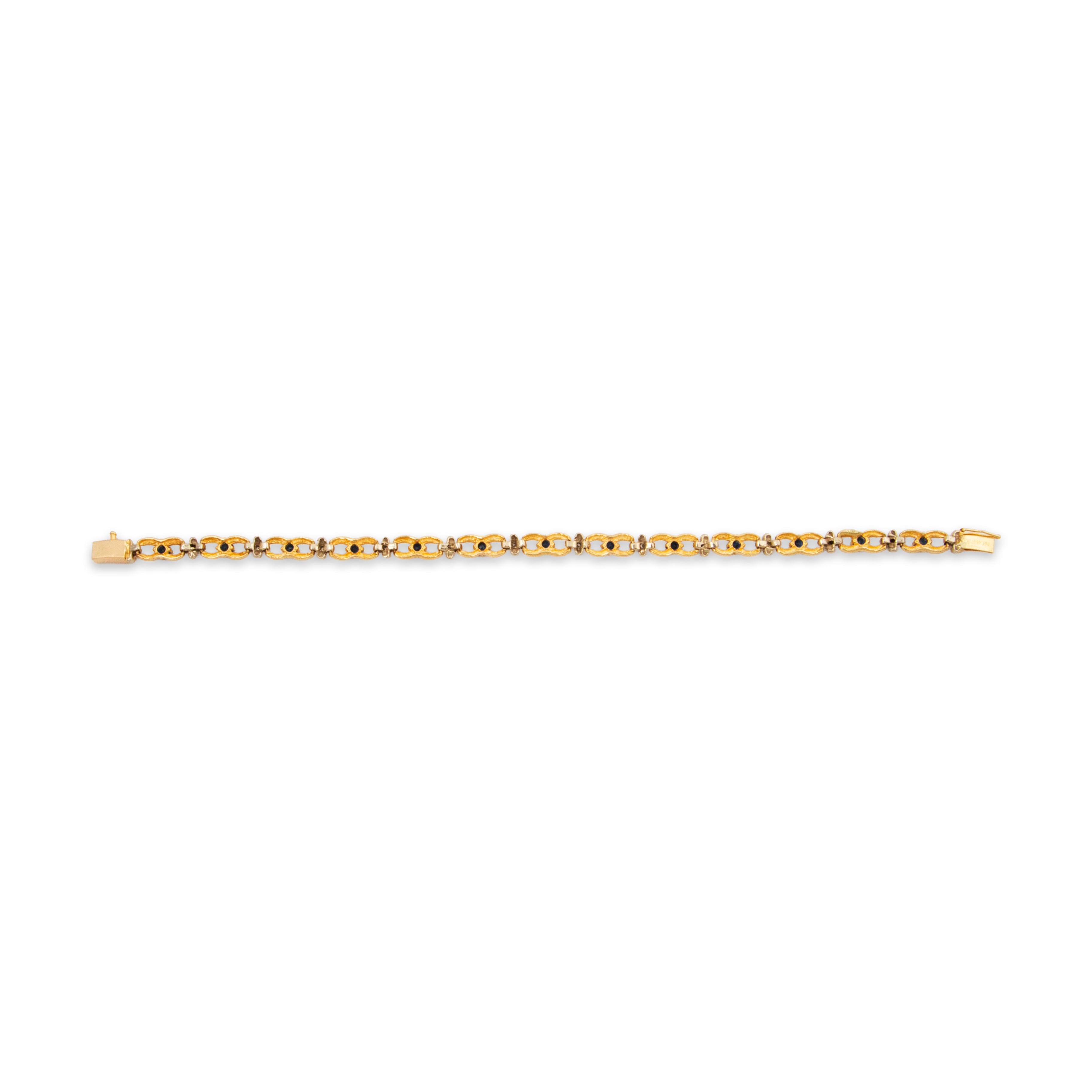 Vintage 14k Yellow & White Gold 1.4cttw Sapphire Diamond Link Bracelet 6.75、mySite、hinf8tx79