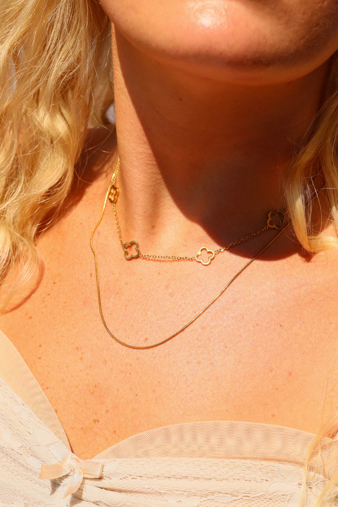 18K Gold PVD Stainless Steel Layered Clover Charm Necklace / CHN0020、mySite、dreamappss