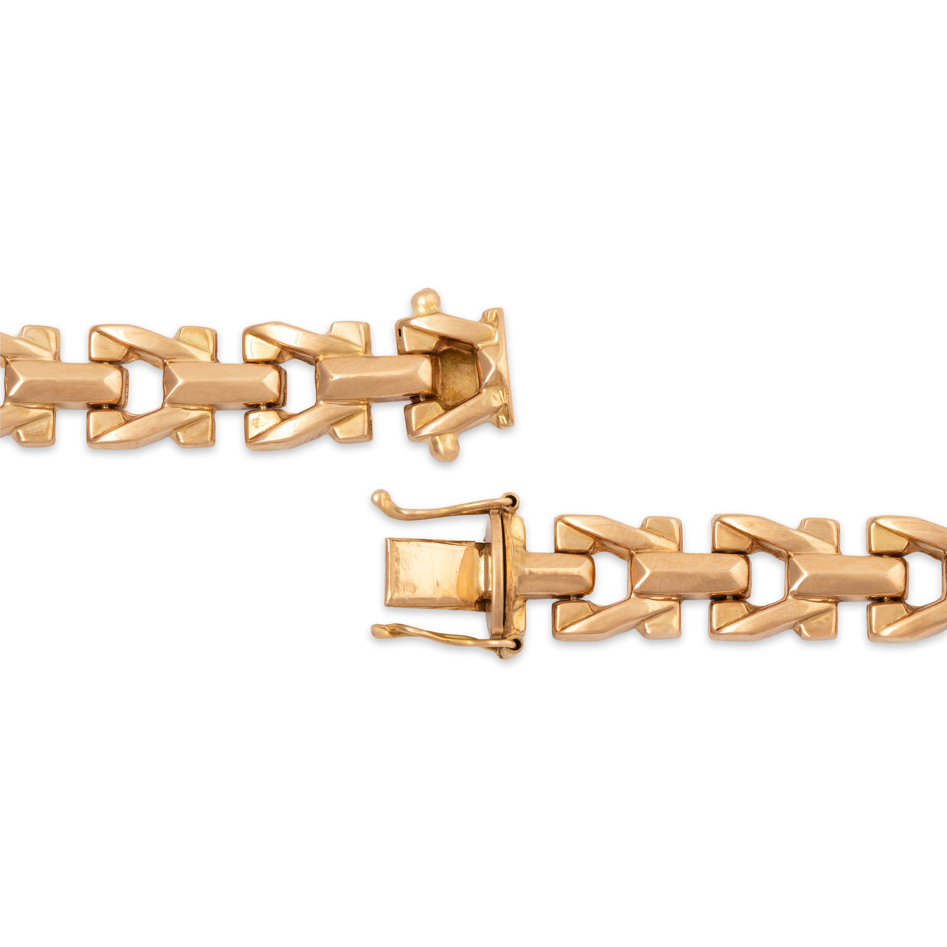 Vintage Italian 18k Rose Gold Geometric Line Link Bracelet 7.25、mySite、hinf8tx79