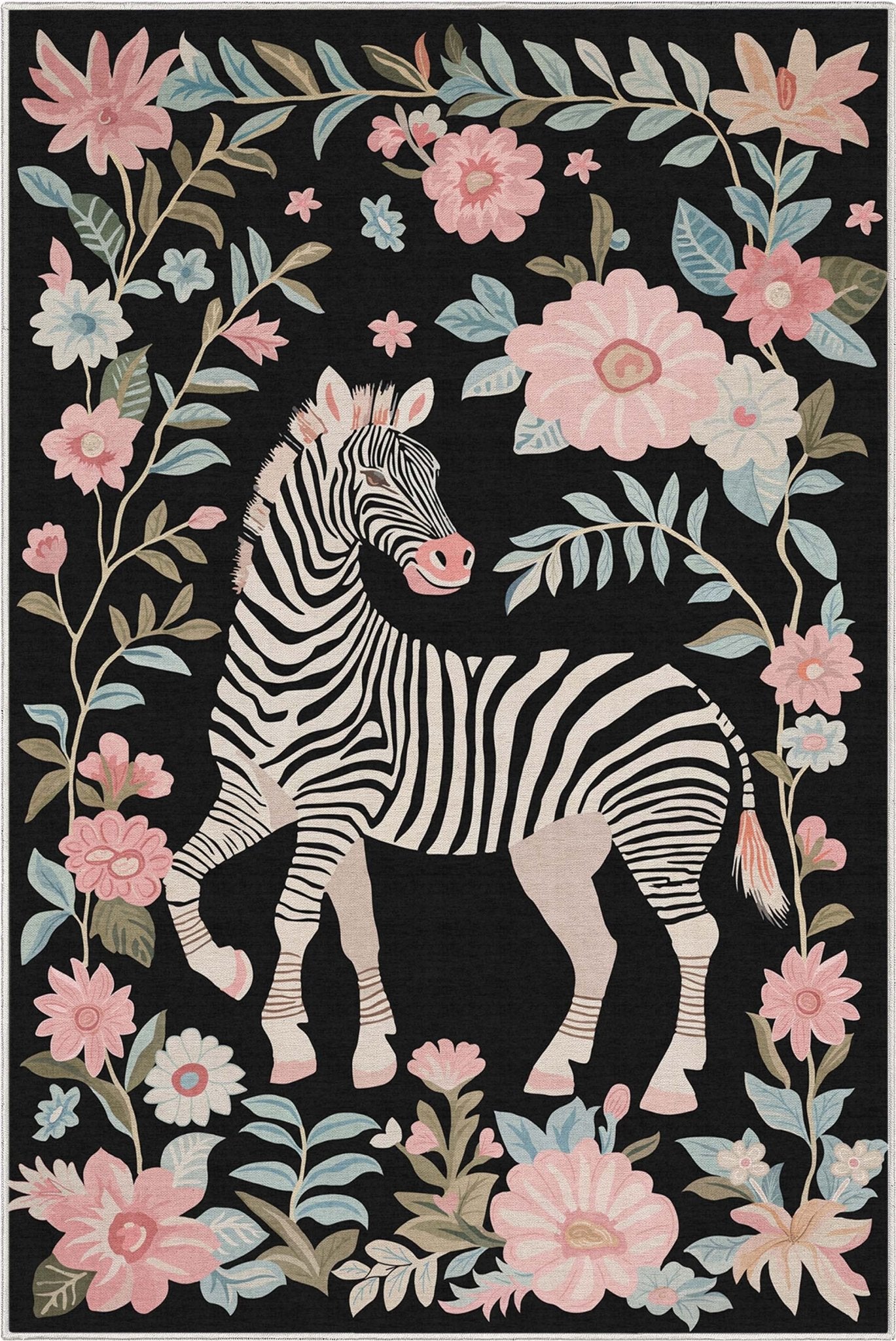 Zebra Floral Rug for Living Room, Dining Room, Bedroom and Kitchen、mySite、gigharbornorthrealestate