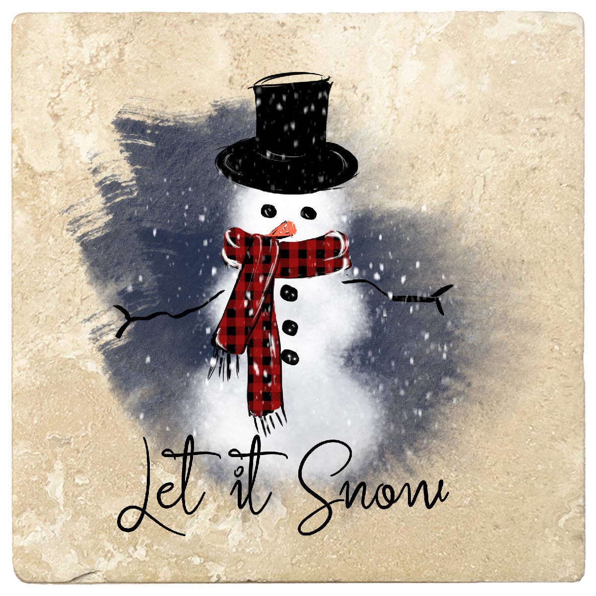 Snowman - Let it Snow Coaster Set Christmas by Krebs - 4 Travertine Coasters -、mySite、g9winljtr