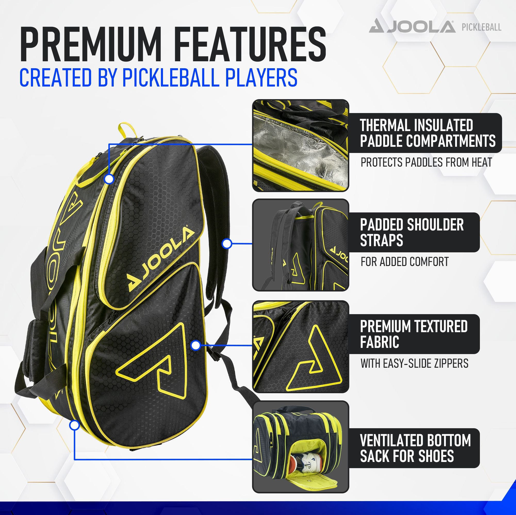 JOOLA Tour Elite Pickleball Bag (Black/Yellow)