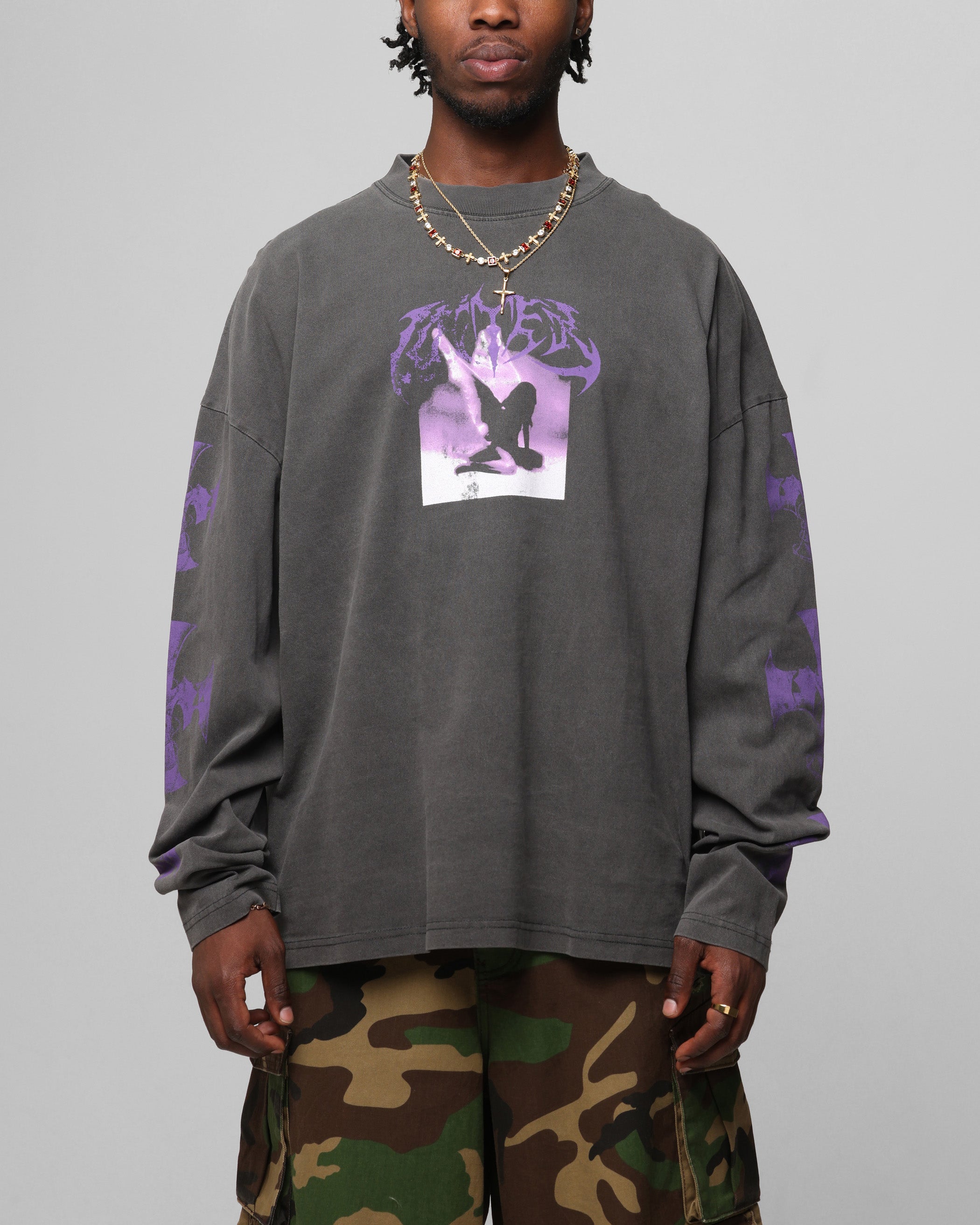 Loiter Angel Number Long Sleeve T-Shirt Charcoal、mySite、zt4zffjzw