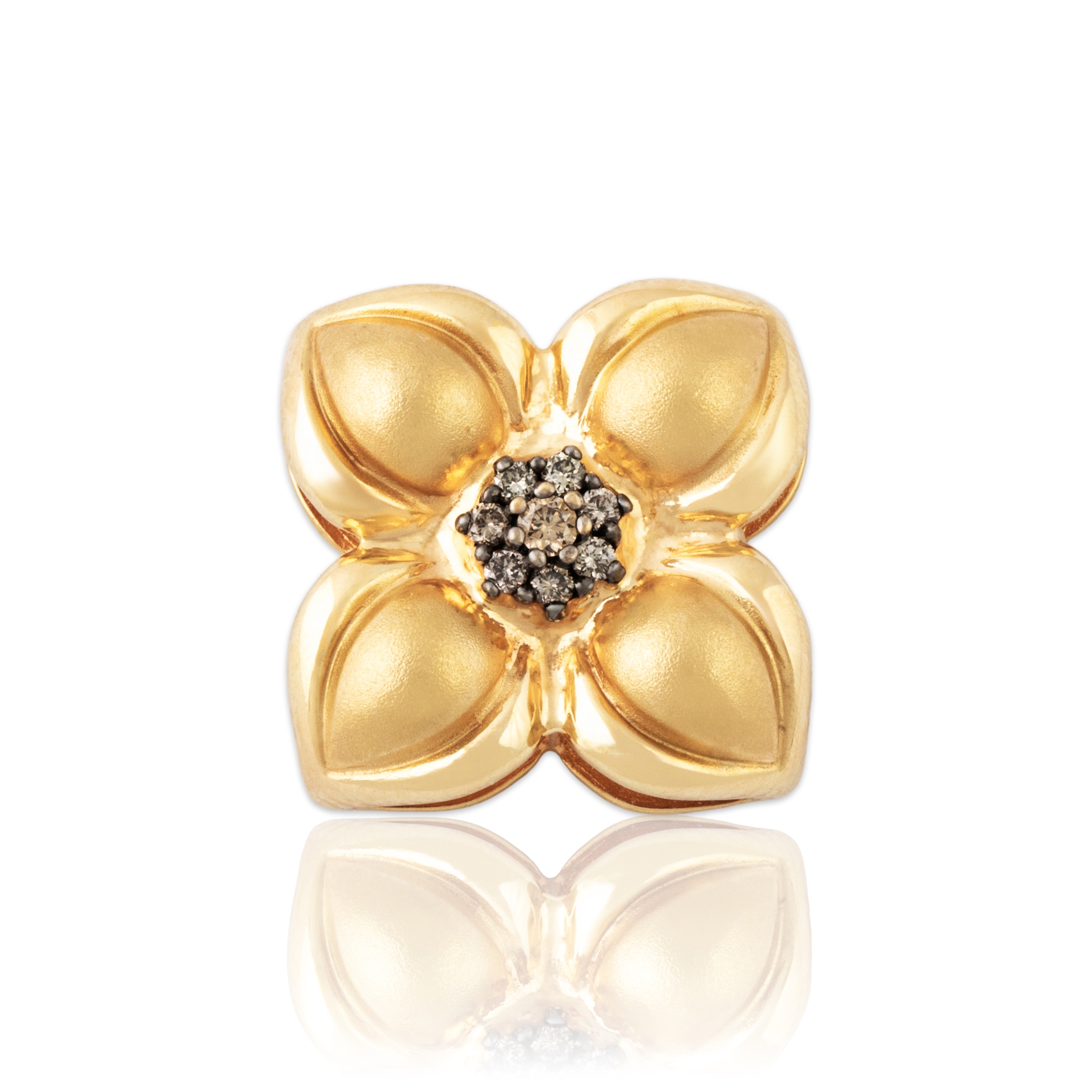 Vintage 14k Yellow Gold Champagne Diamond Floral Slide Pendant、mySite、hinf8tx79