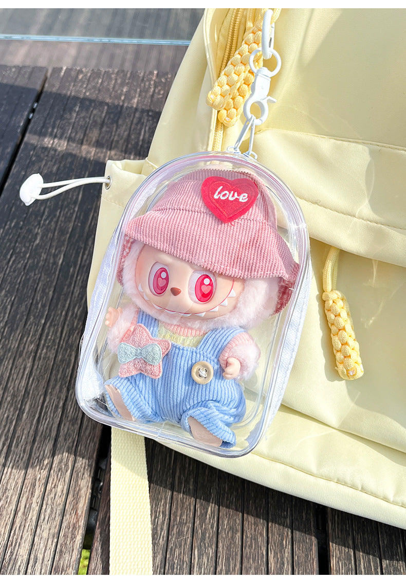  Display Shoulder Bag for Labubu v2 - Transparent PVC Dust-proof Bag for Pop Mart Figures、mySite、greenlandpopulation
