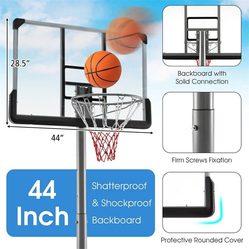 Portable Outdoor Basketball Hoop 64����-79���� Adjustable Poolside Basketball Goal System with 44" Backboard Wheeled Fillable Base