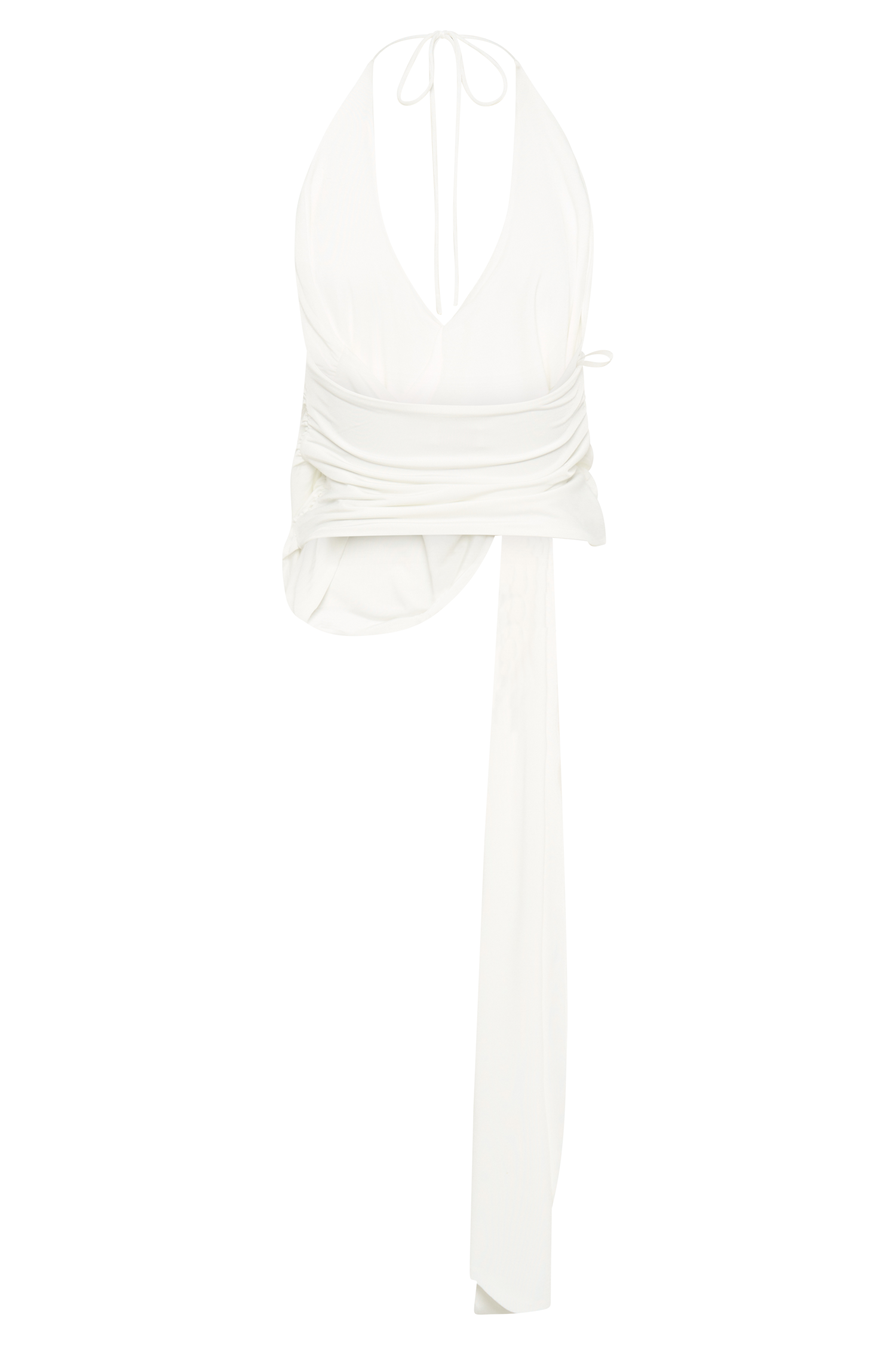 Tyla Draped Slinky Halter Top - White、mySite、solidvoid