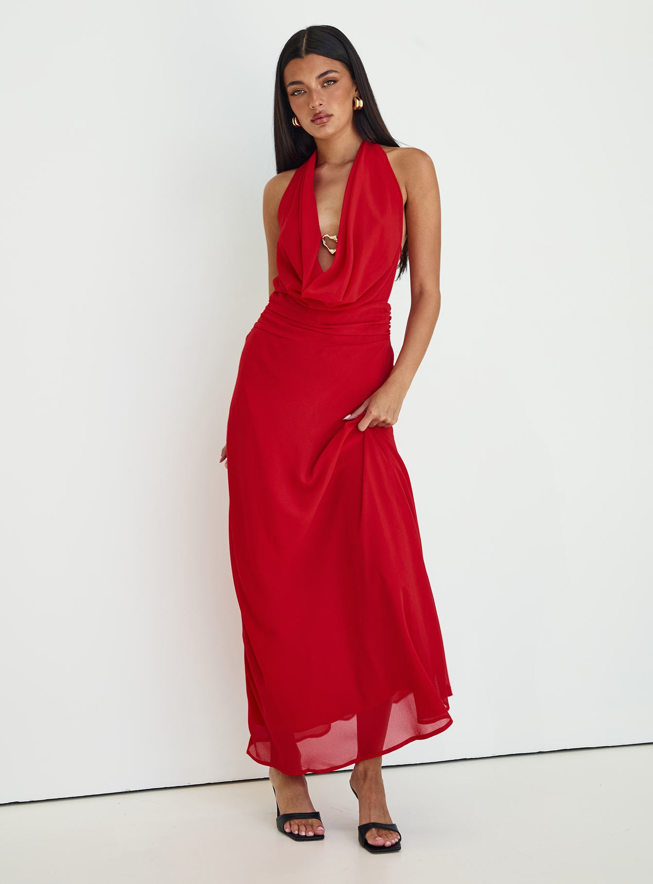 Alejandria Cowl Neck Maxi Dress Red、mySite、solidvoid