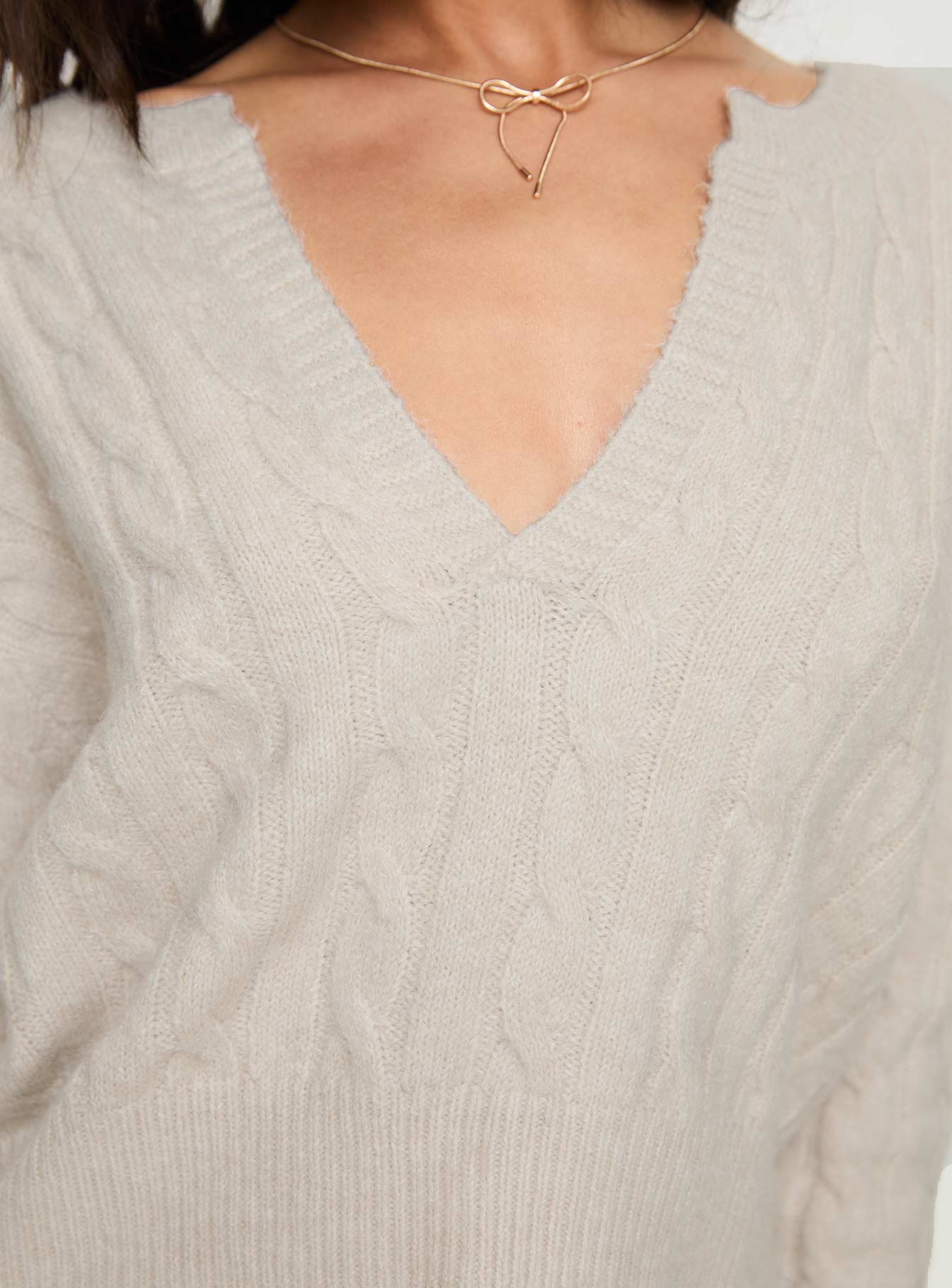 Nicolie Cable Knit Sweater Beige、mySite、solidvoid