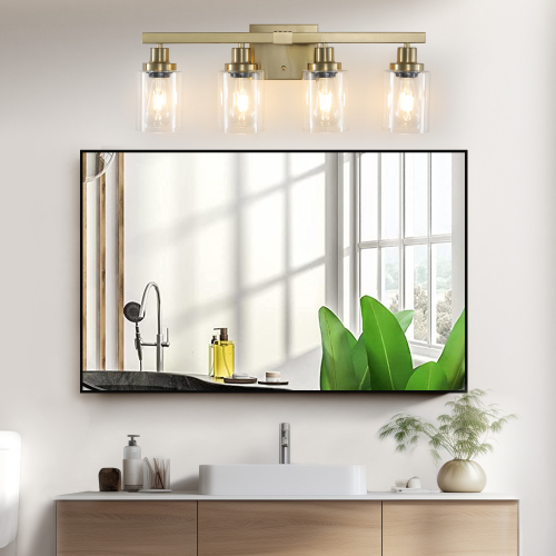 37" Golden 6-Light Vanity Light with Clear Glass Shades, Modern Iron Metal Bathroom Wall Fixture for Mirror, Ideal for Bathroom and Dressing Table (No Bulbs)、、eastwooduniform
