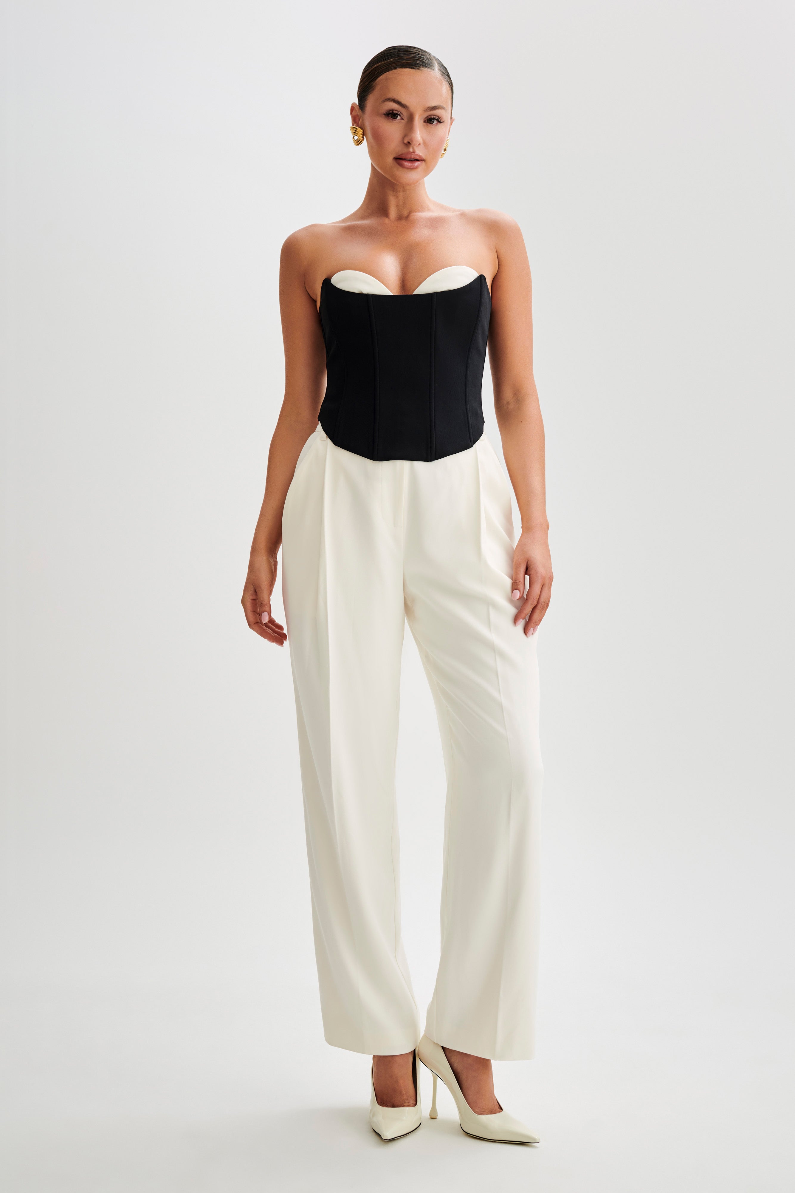 Oceane Contrast Suiting Strapless Corset - Black、mySite、solidvoid