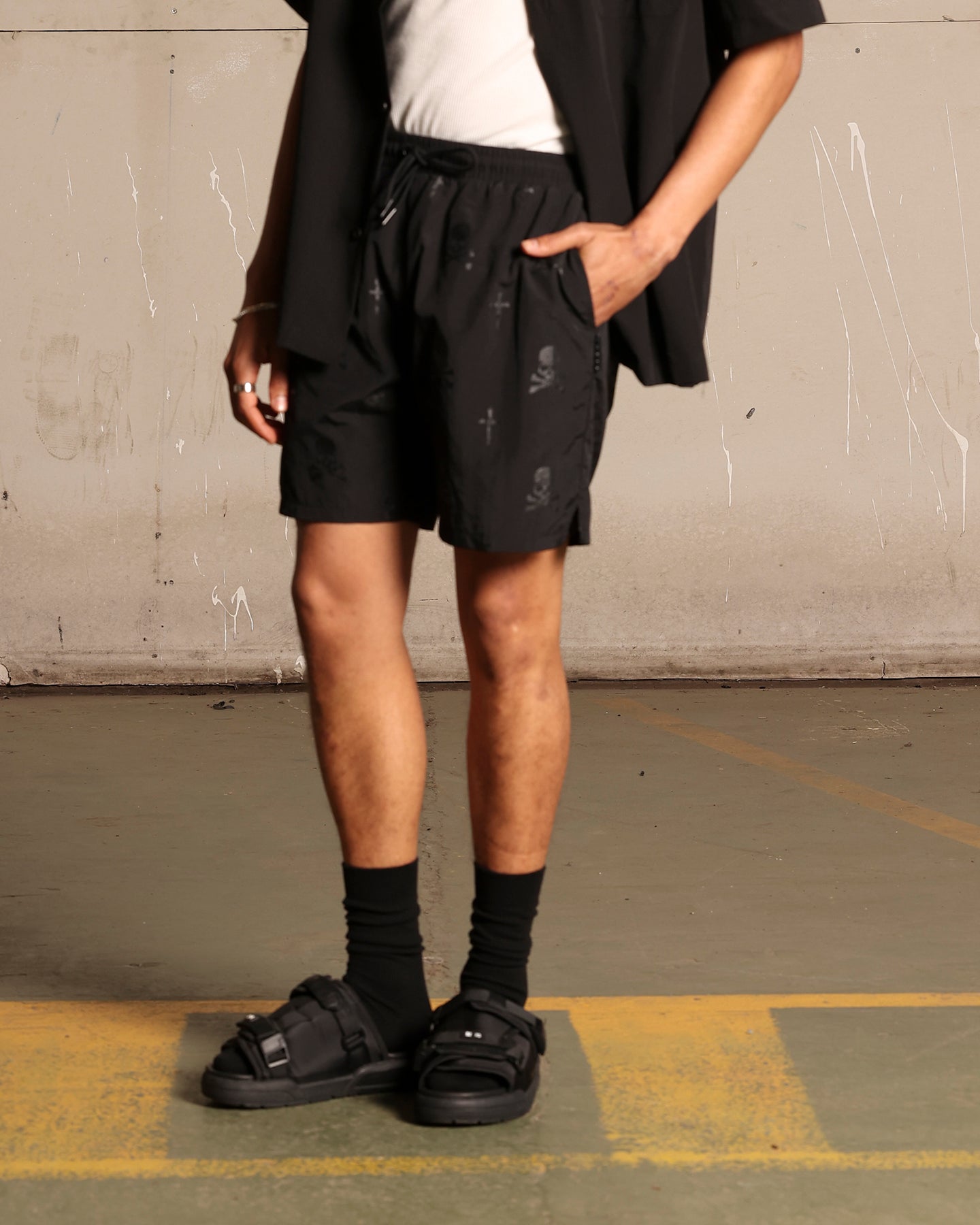 Saint Morta Skull And Bones Beach Shorts Black、mySite、zt4zffjzw