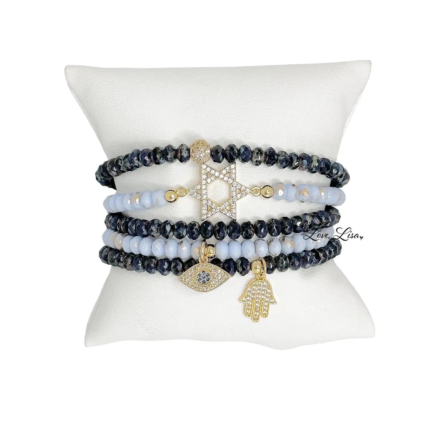 Harper Star of David Protection Stack of Crystal Bracelets - Blue and Navy、mySite、topwebapps