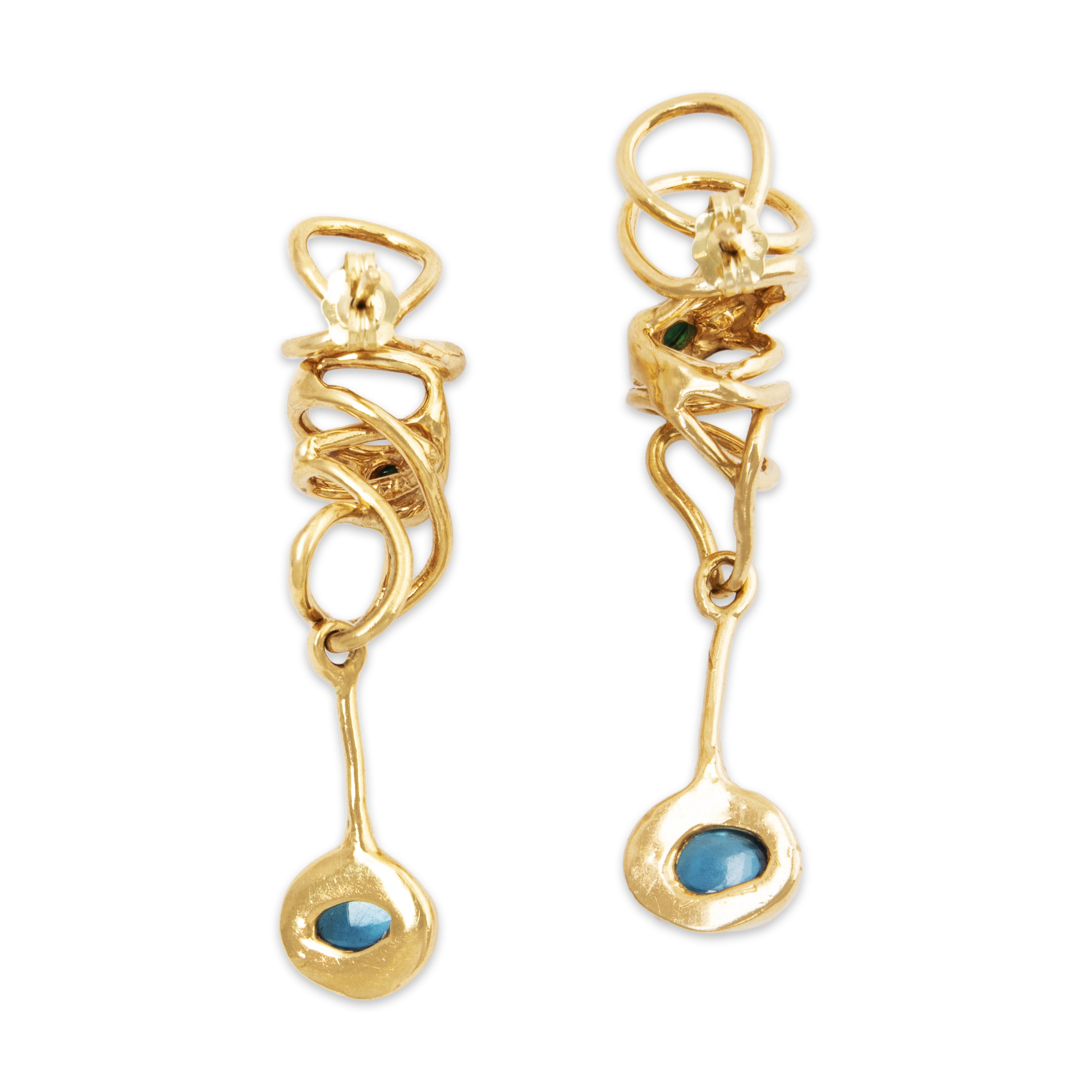 Vintage Unusual 14k Yellow Gold 1.9cttw Topaz Emerald Spiral Dangle Earrings、mySite、hinf8tx79