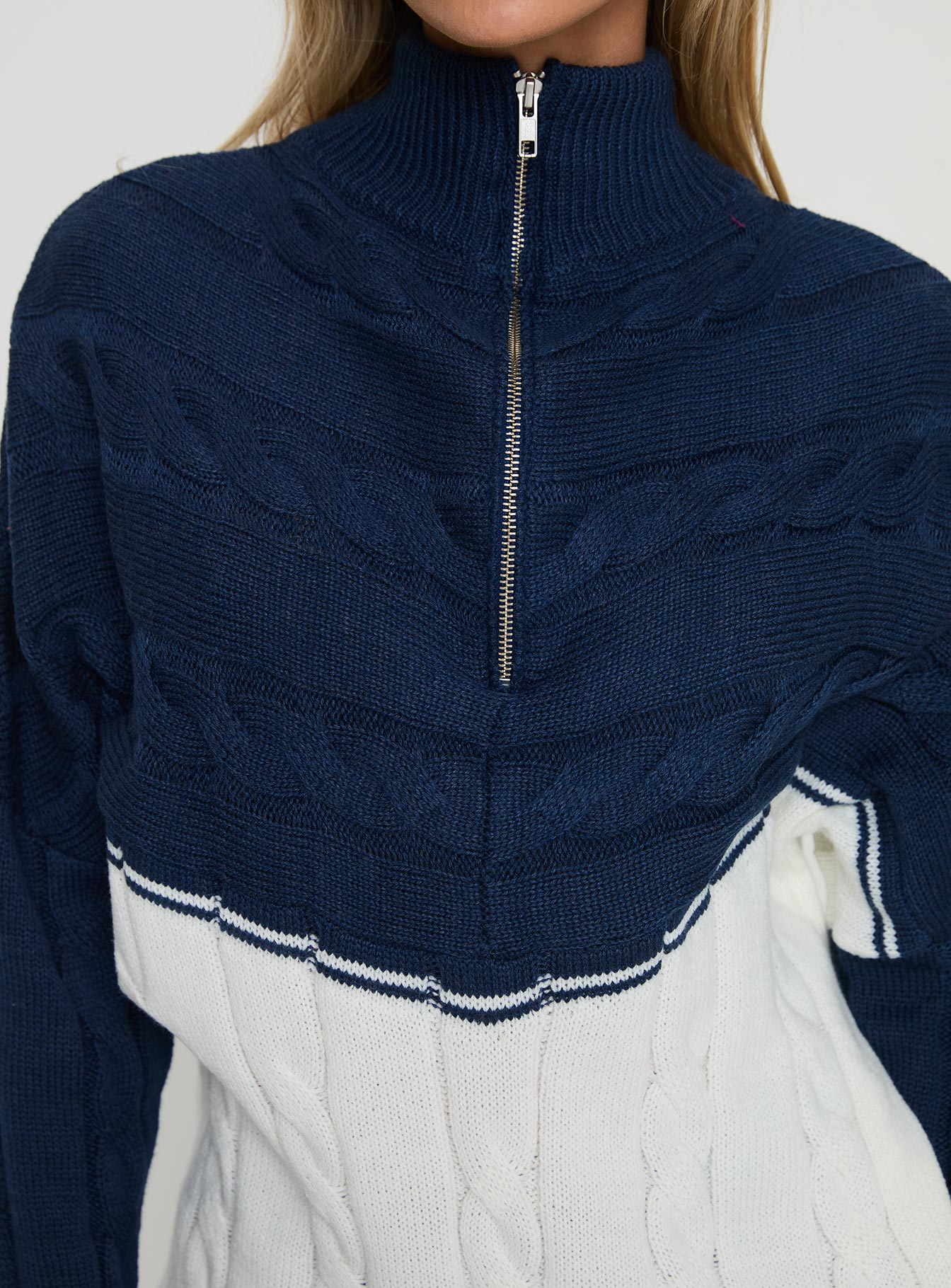 San Seb Quarter Zip Sweater Navy / Cream、mySite、solidvoid