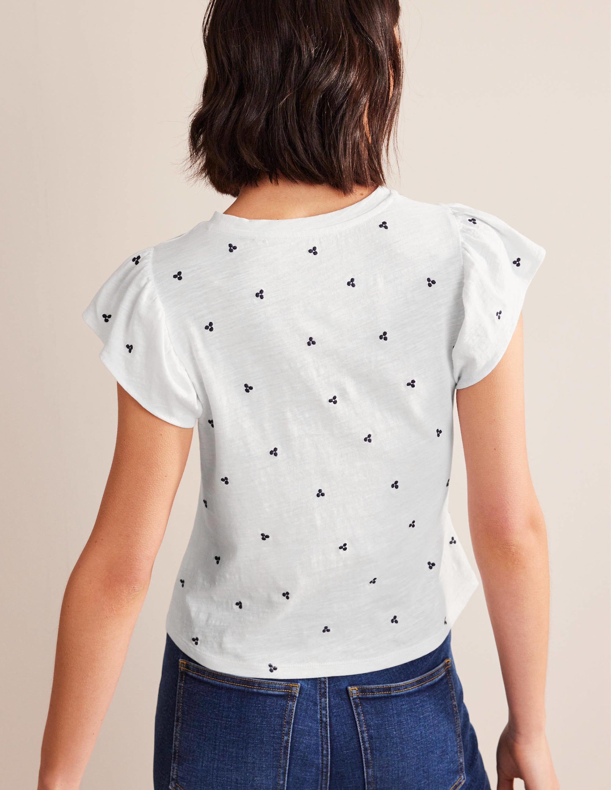  Embroidered Flutter Top-White, Blue Embroidery、mySite、ashleygrahame