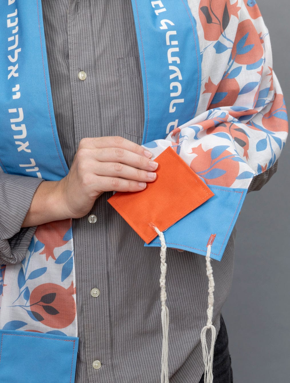 Blue and Red Graphic Pomegranates Cotton Tallit、mySite、topwebapps