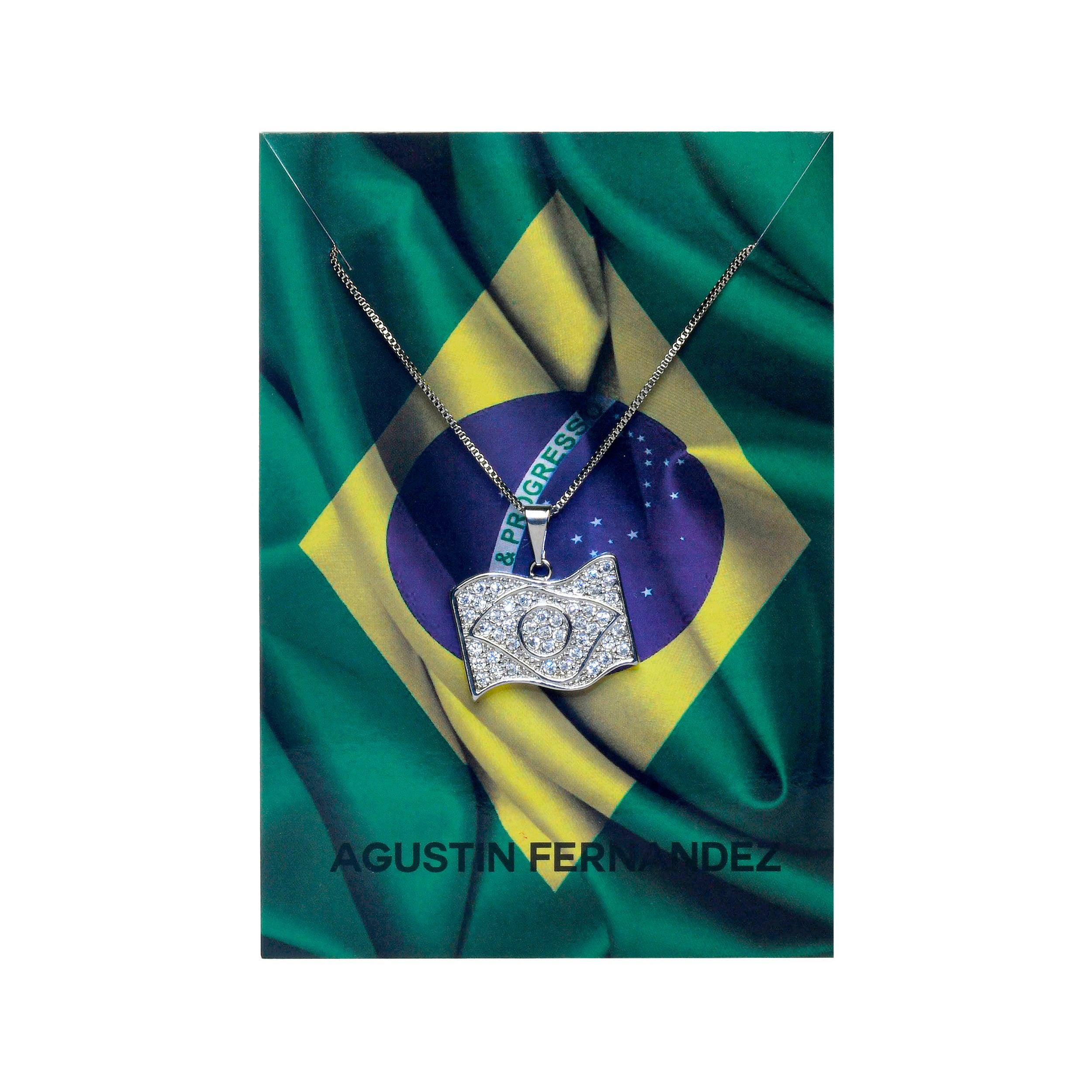 Colar BANDEIRA DO BRASIL CRISTAL banhado RODIO BRANCO ZIRCONIA CRISTAL、mySite、camillekostekn