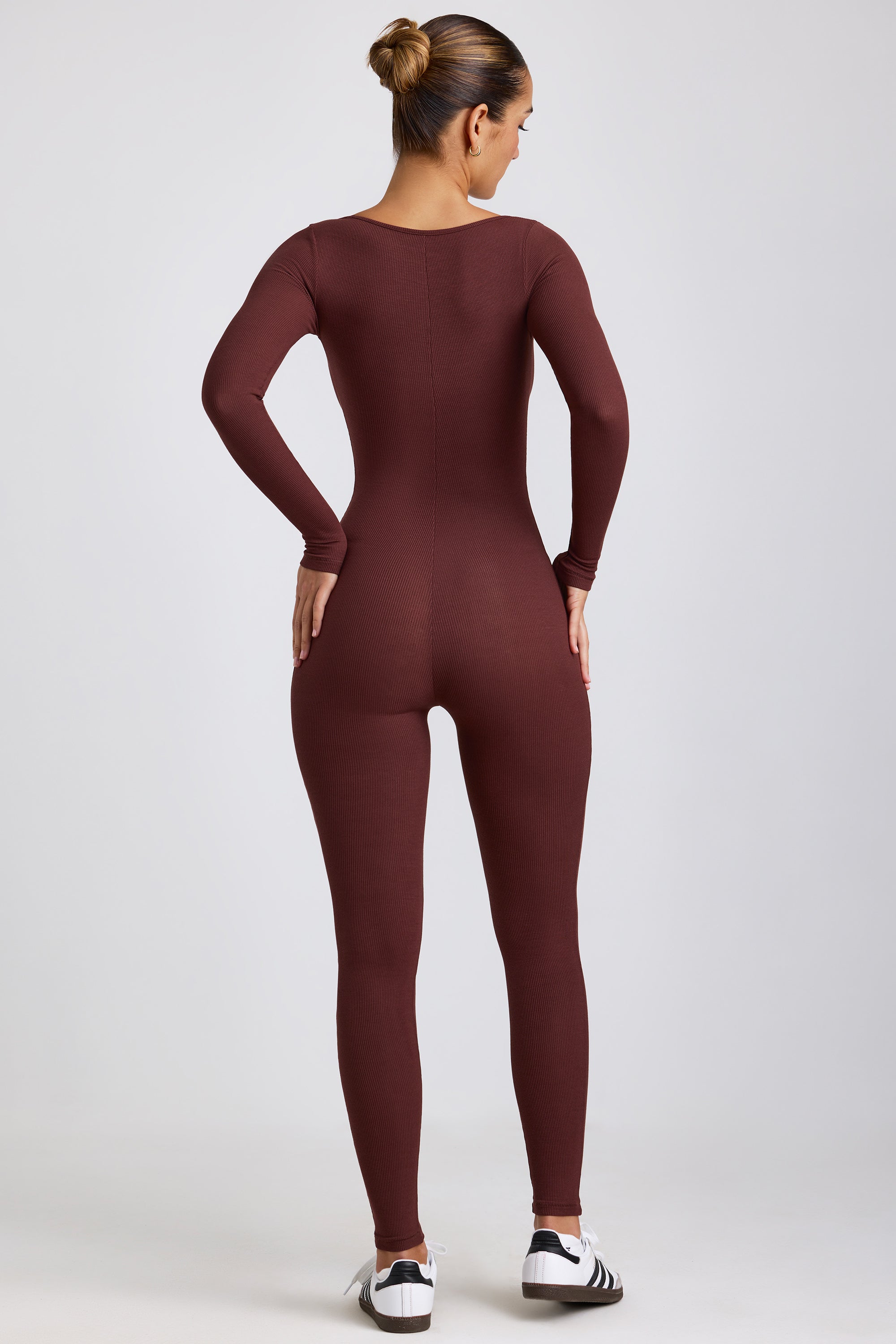 Ribbed Modal Long Sleeve Jumpsuit in Espresso、mySite、solidvoid