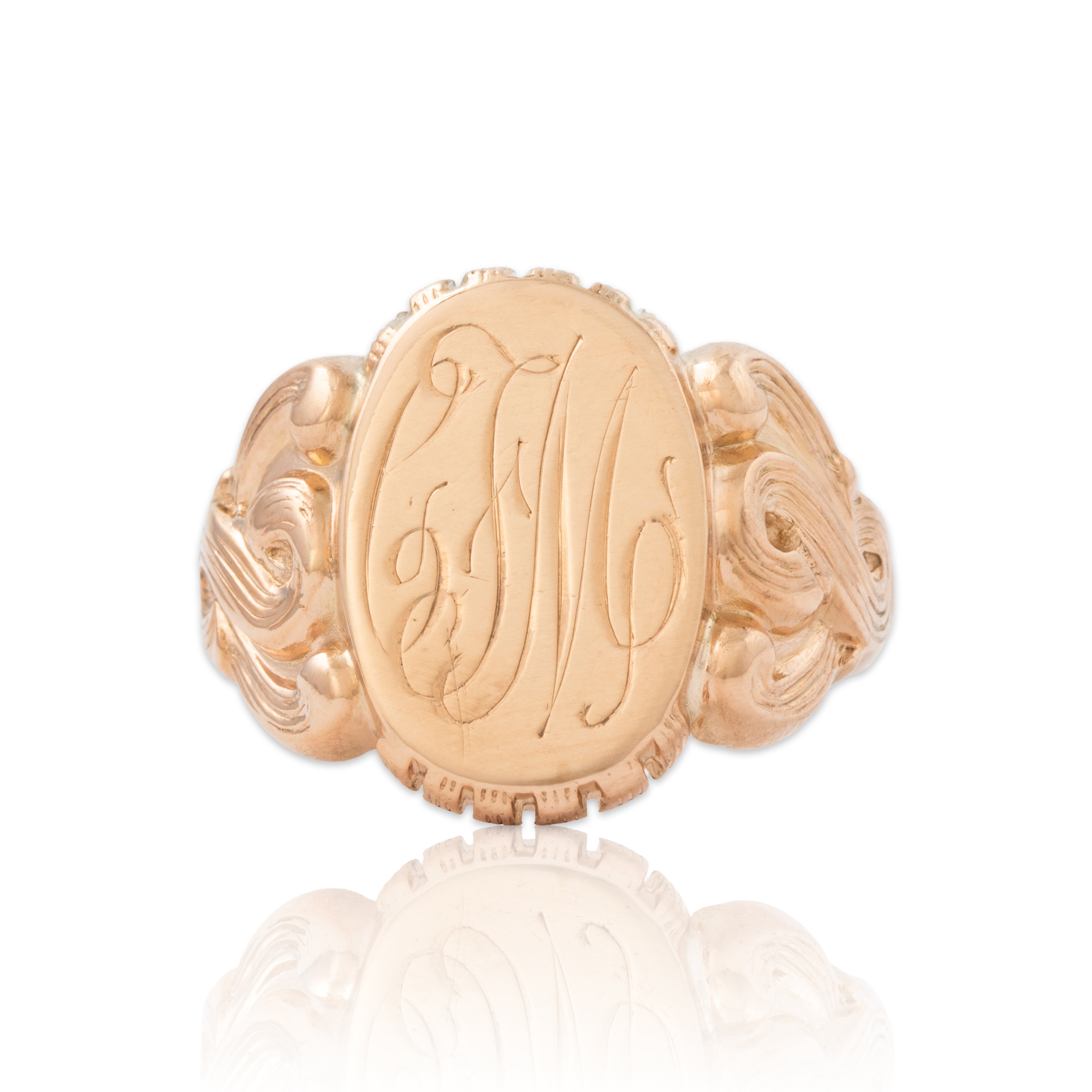 Antique Large Art Nouveau 10k Rose Gold CFM Monogram Signet Ring、mySite、hinf8tx79