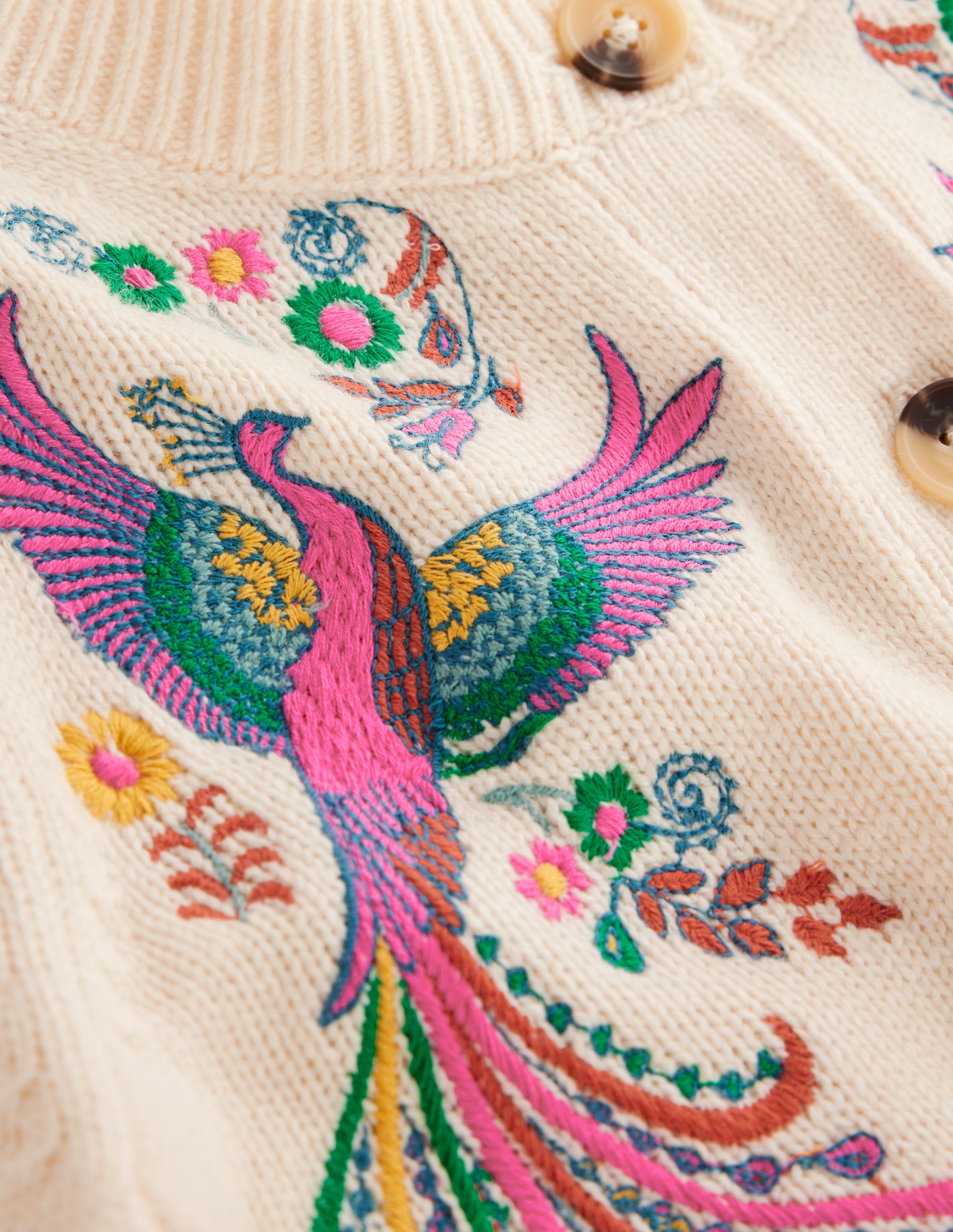  Embroidered Crew Neck Cardigan-Warm Ivory, Peacock、mySite、ashleygrahame