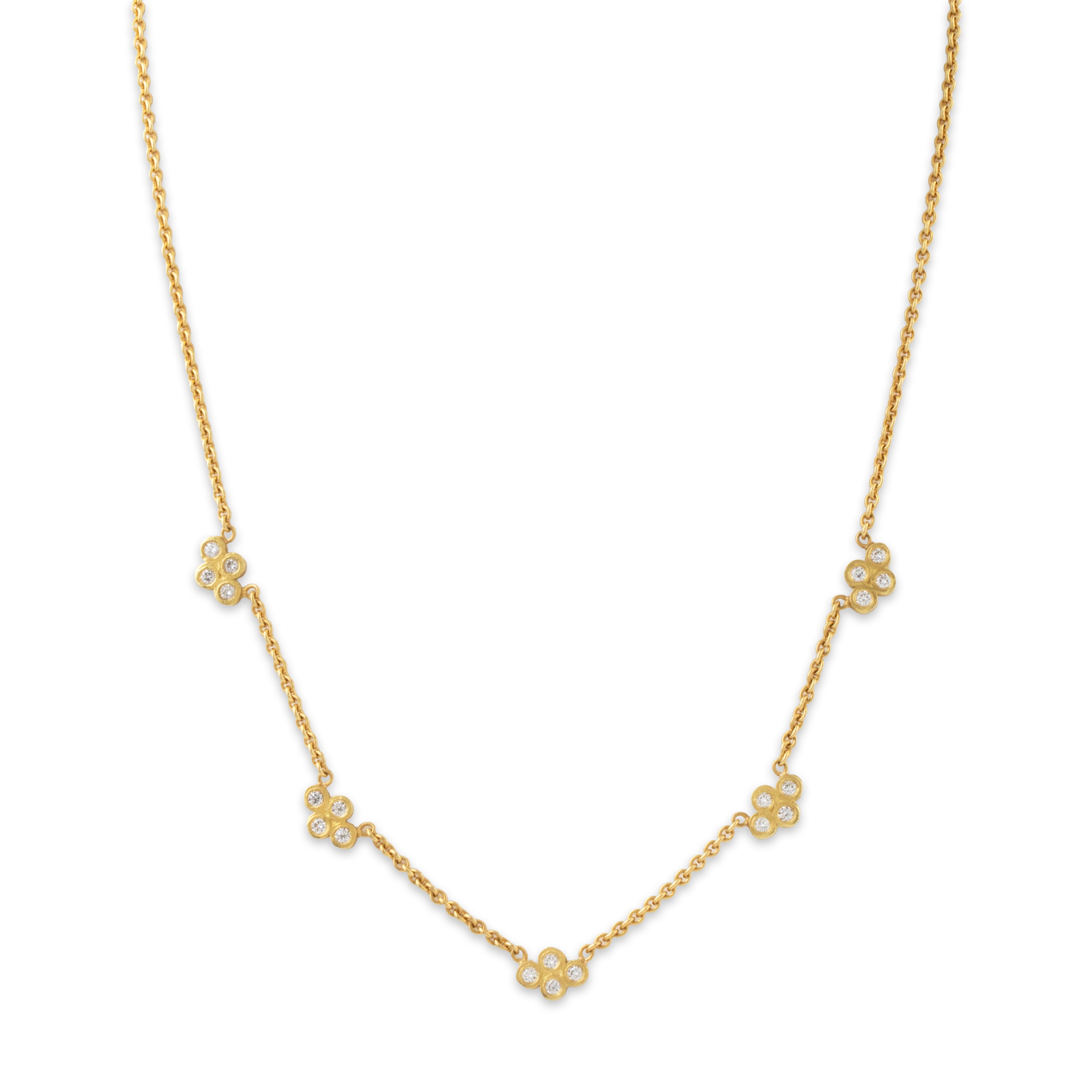 Vintage 18k Yellow Gold .50cttw Diamond Quatrefoil Station Necklace 15.5、mySite、hinf8tx79