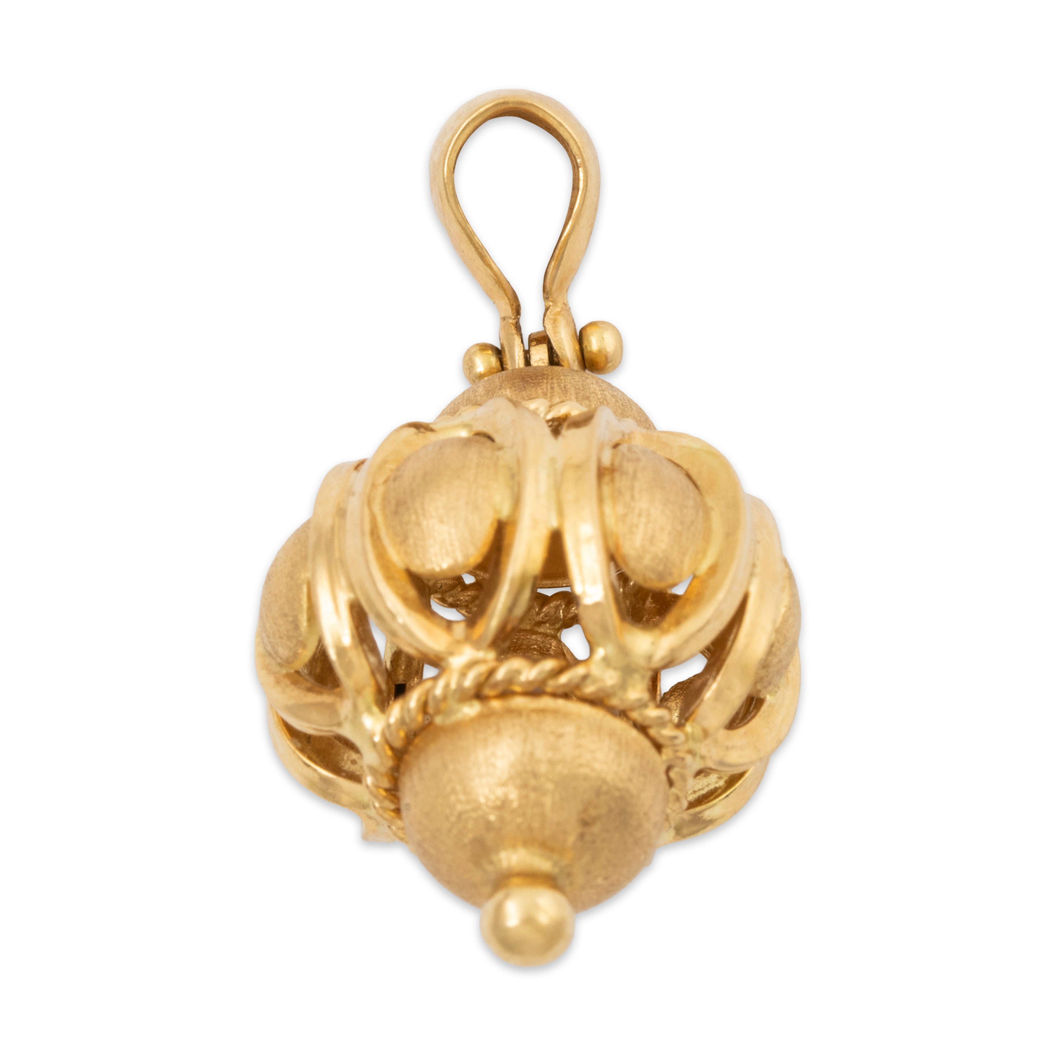 Vintage Italian 18k Yellow Gold Brushed Lantern Charm / Pendant、mySite、hinf8tx79