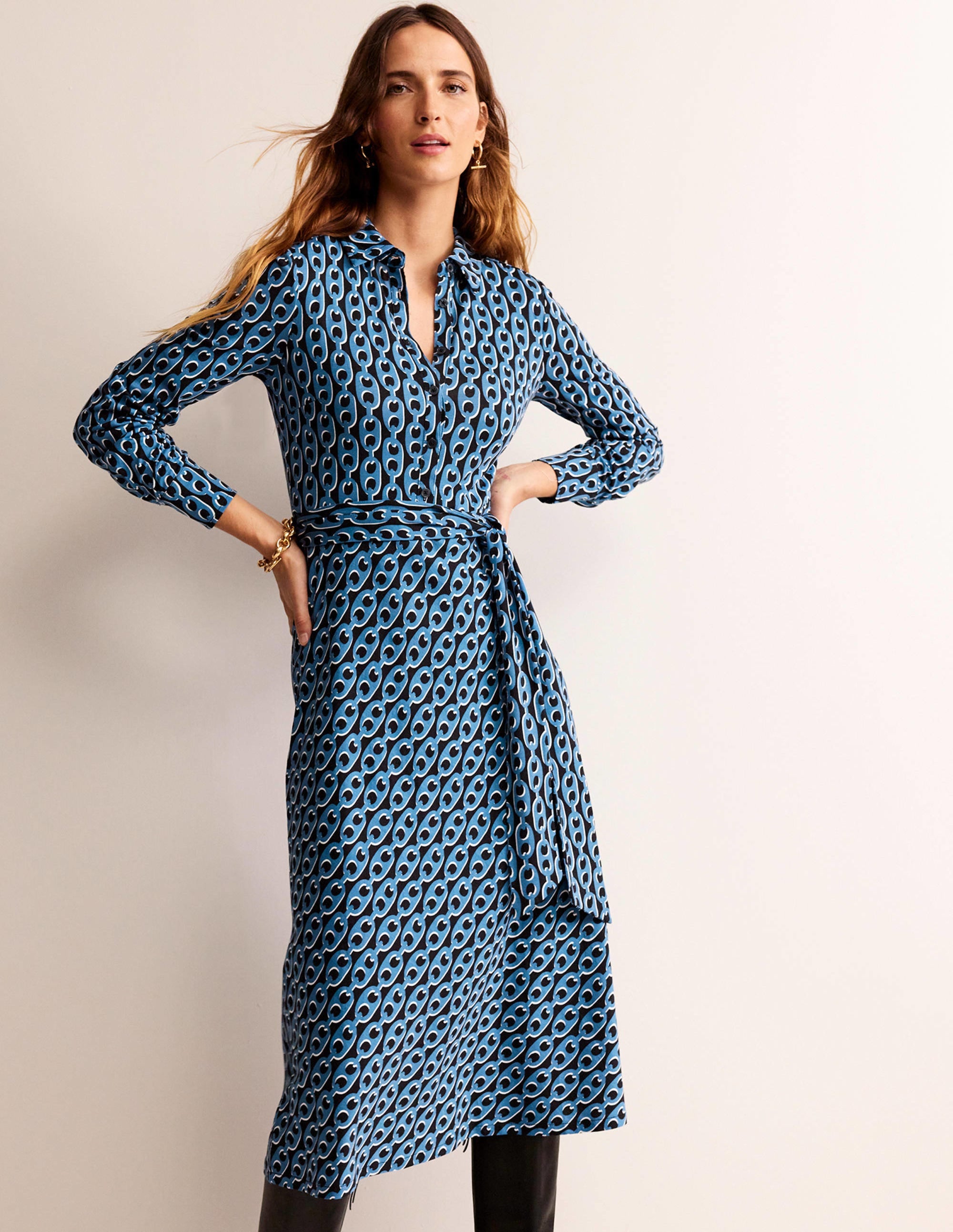  Laura Jersey Midi Shirt Dress-Azure, Geo Chain、mySite、ashleygrahame