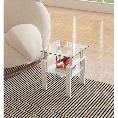 Set of 2, Modern Tempered Glass Tea Table Coffee Table End Table, Square Table for Living Room, Black、、casual