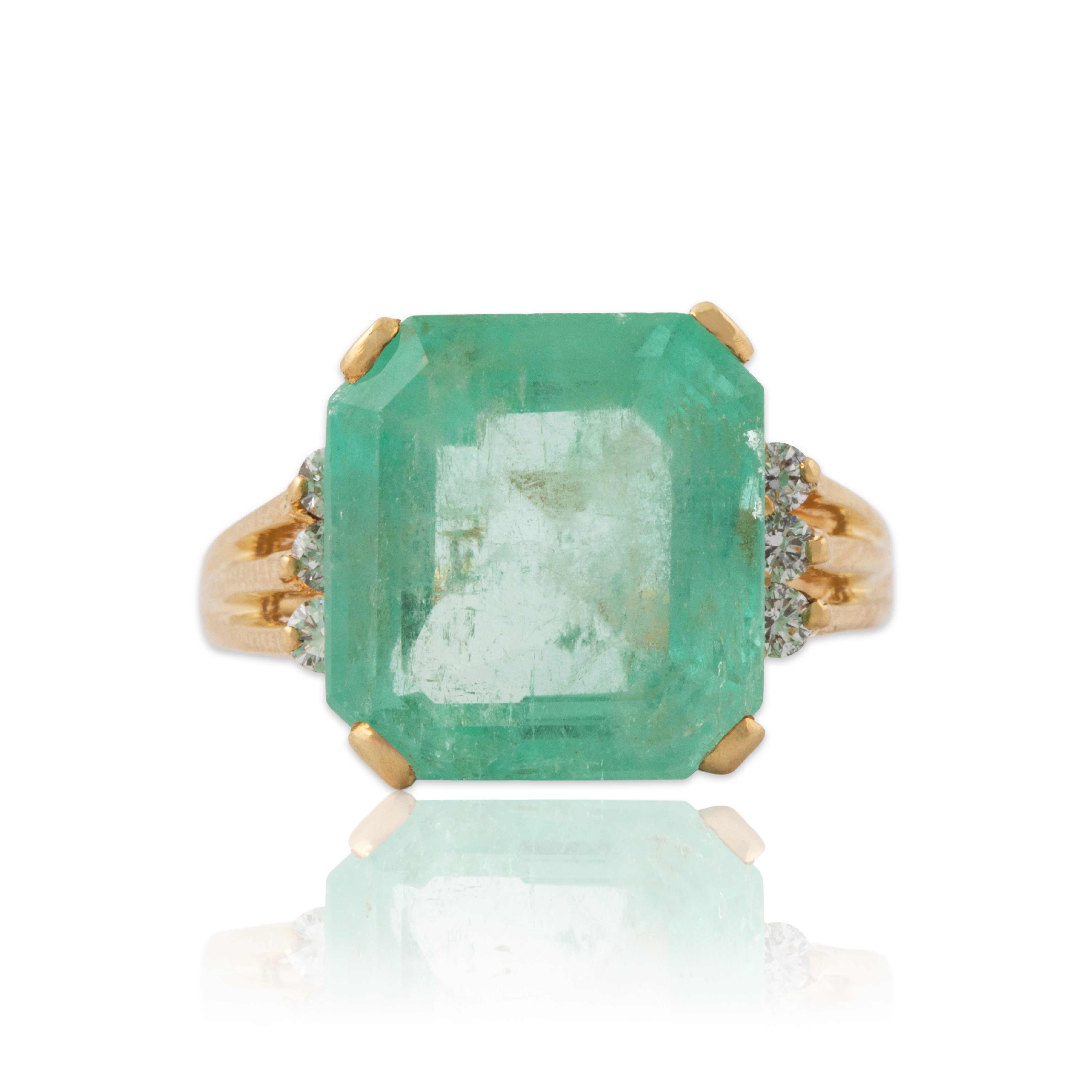 Vintage 14k Yellow Gold 4.4ct Emerald .21cttw Diamond Cocktail Ring 6.75、mySite、hinf8tx79