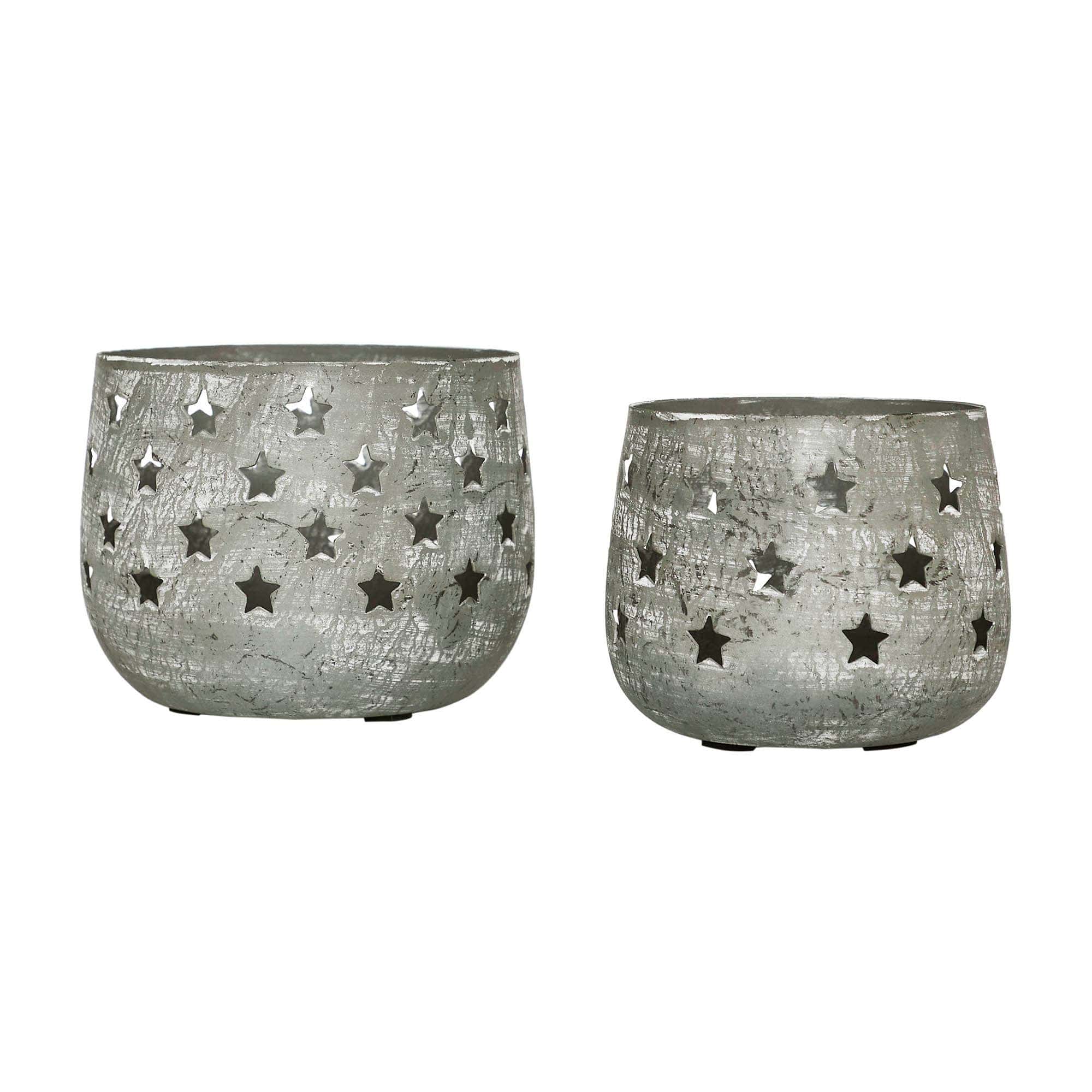 VHC Brands - Starbright Distressed Gray Metal Candle Holder Set of 2 - 3.54/4.13 inch、mySite、g9winljtr