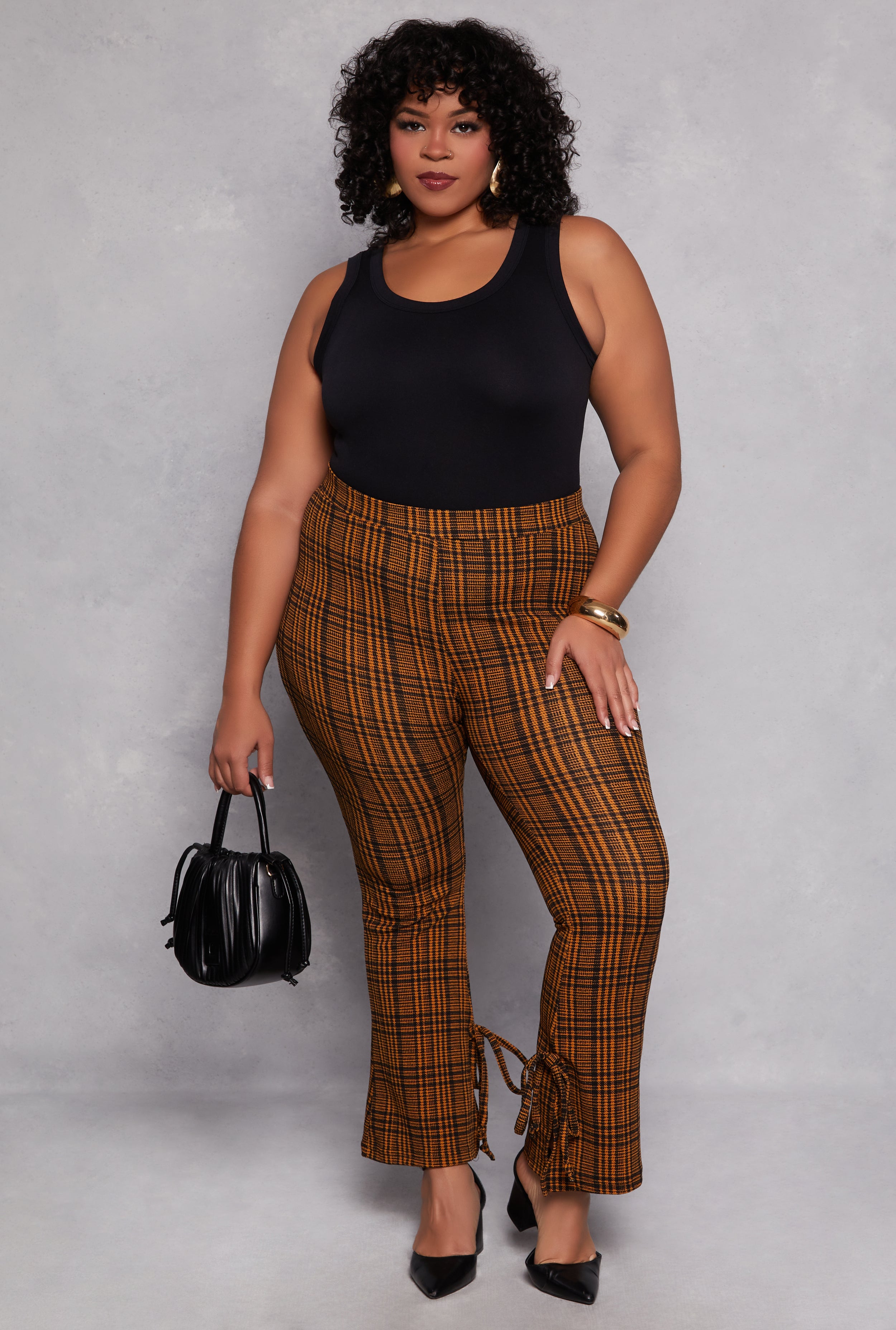 Plus Size Plaid Side Slit Flare Pants、mySite、camillekostekn
