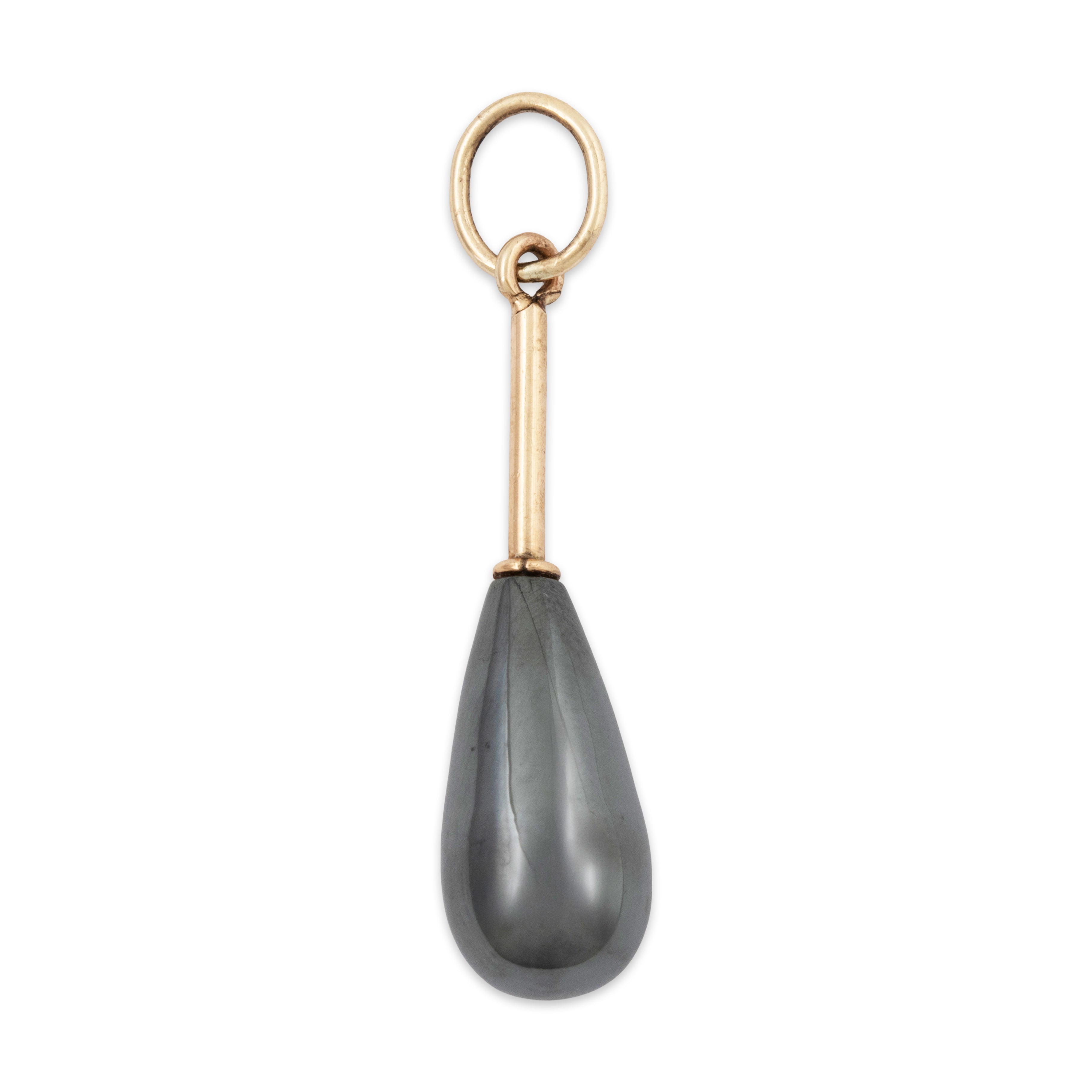 Antique Art Deco 14k Yellow Gold Hematite Teardrop Pendant、mySite、hinf8tx79