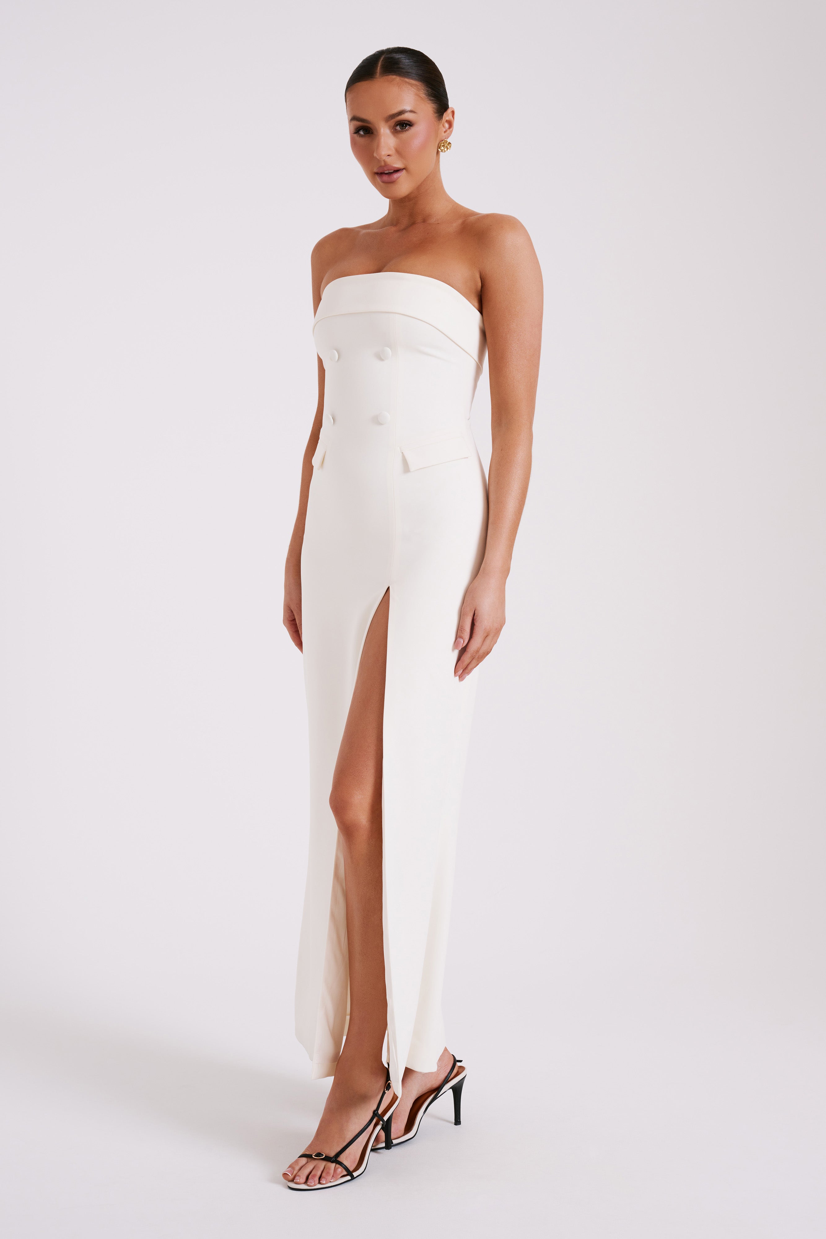 Abbie Strapless Suiting Maxi Dress - Ivory、mySite、solidvoid