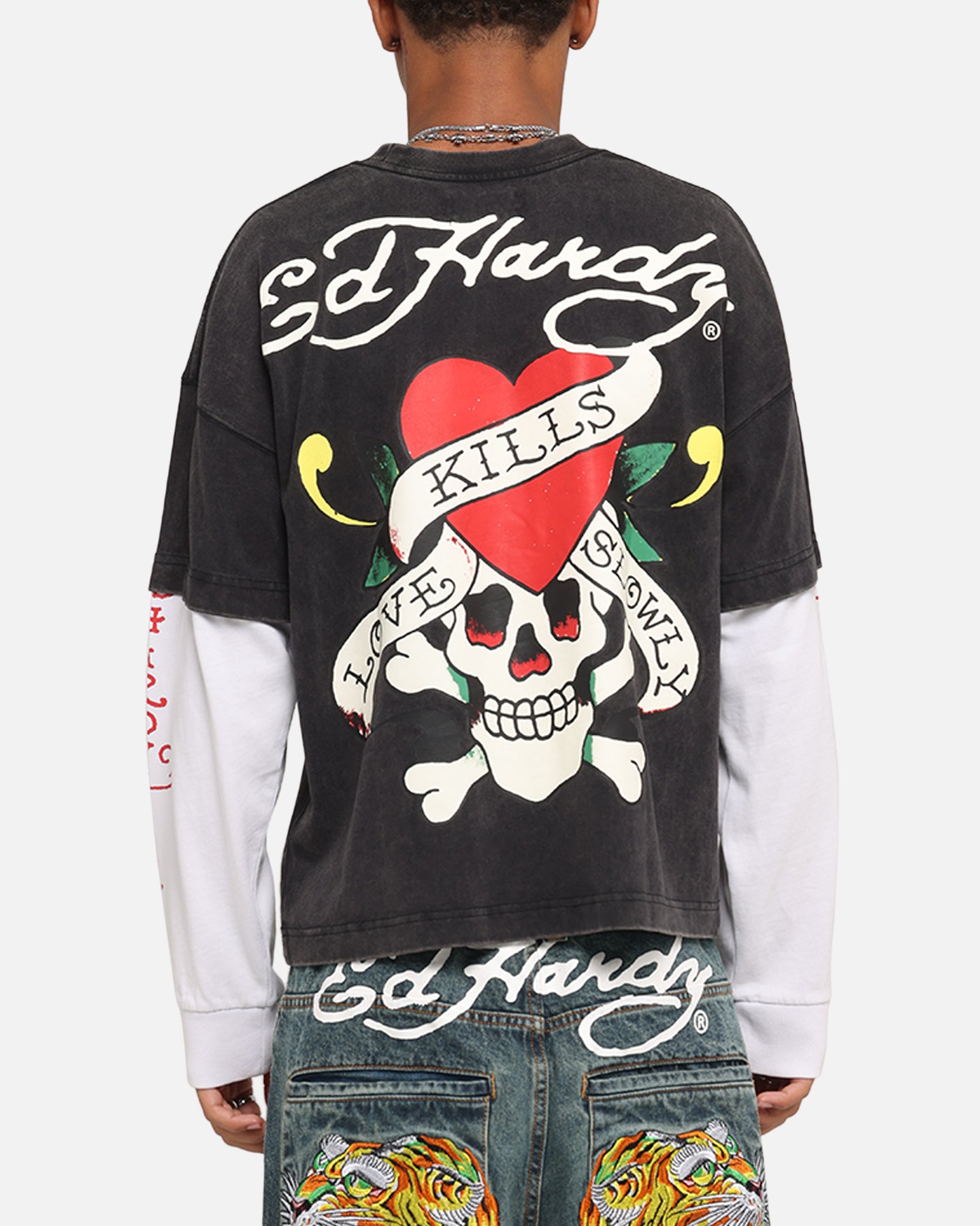 Ed Hardy Love Kills Layered Long Sleeve T-Shirt Black、mySite、zt4zffjzw